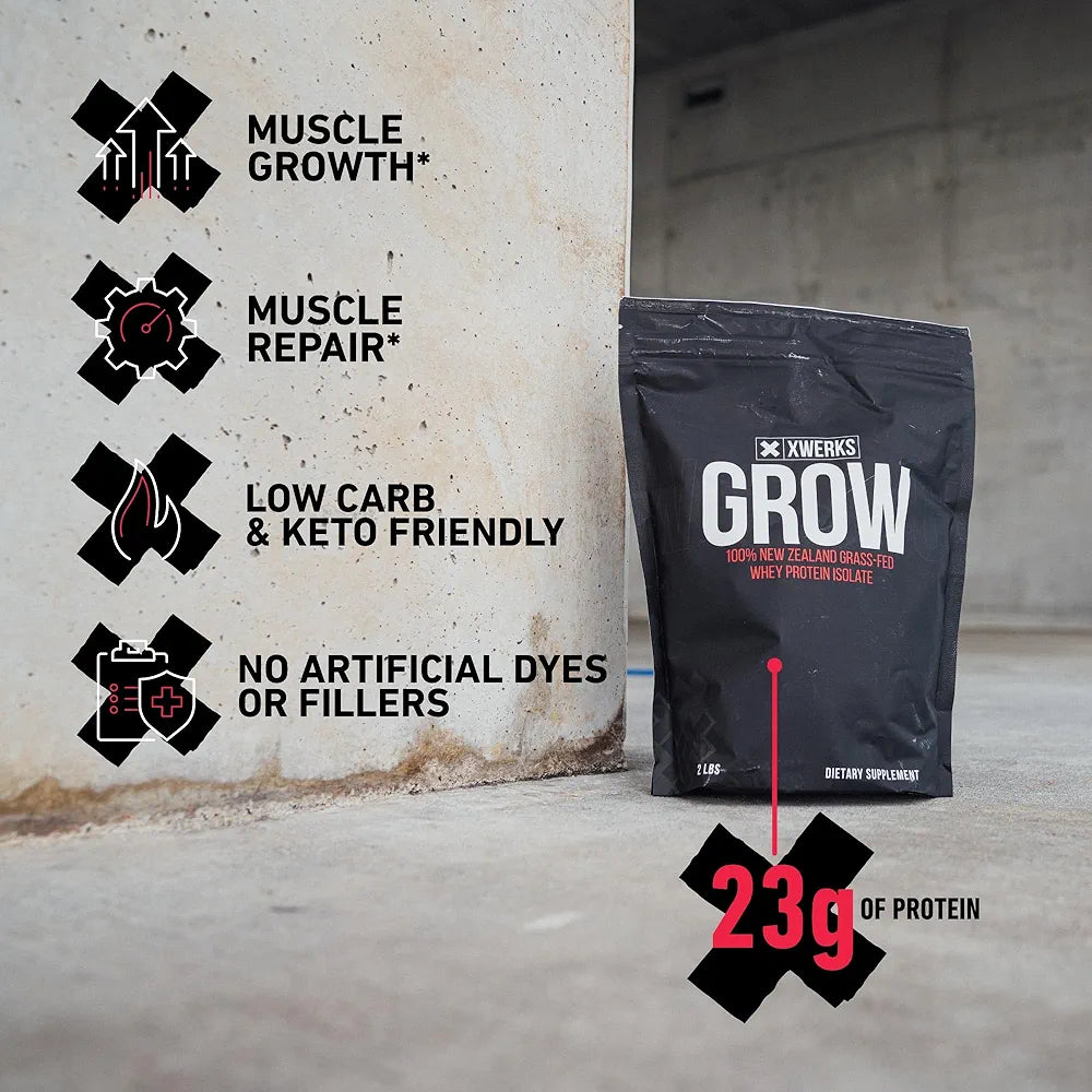 XWERKS Grow Whey Protein Powder, 25g Pure Isolate Protein from New Zealand Grass Fed Cows, Builds Strength and Speeds Recovery, Paleo and Keto Friendly, Soy and Gluten Free, Peanut Butter, 30 Servings