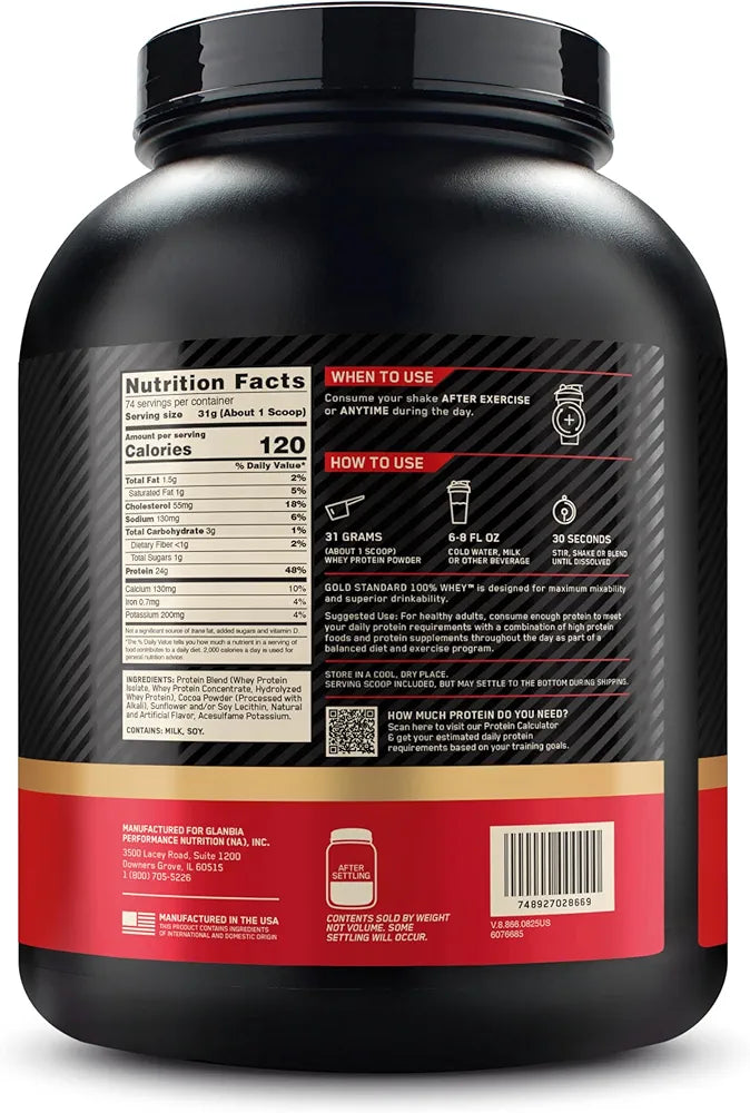 Optimum Nutrition Gold Standard 100% Whey Protein Powder, Double Rich Chocolate, 5 Pound 