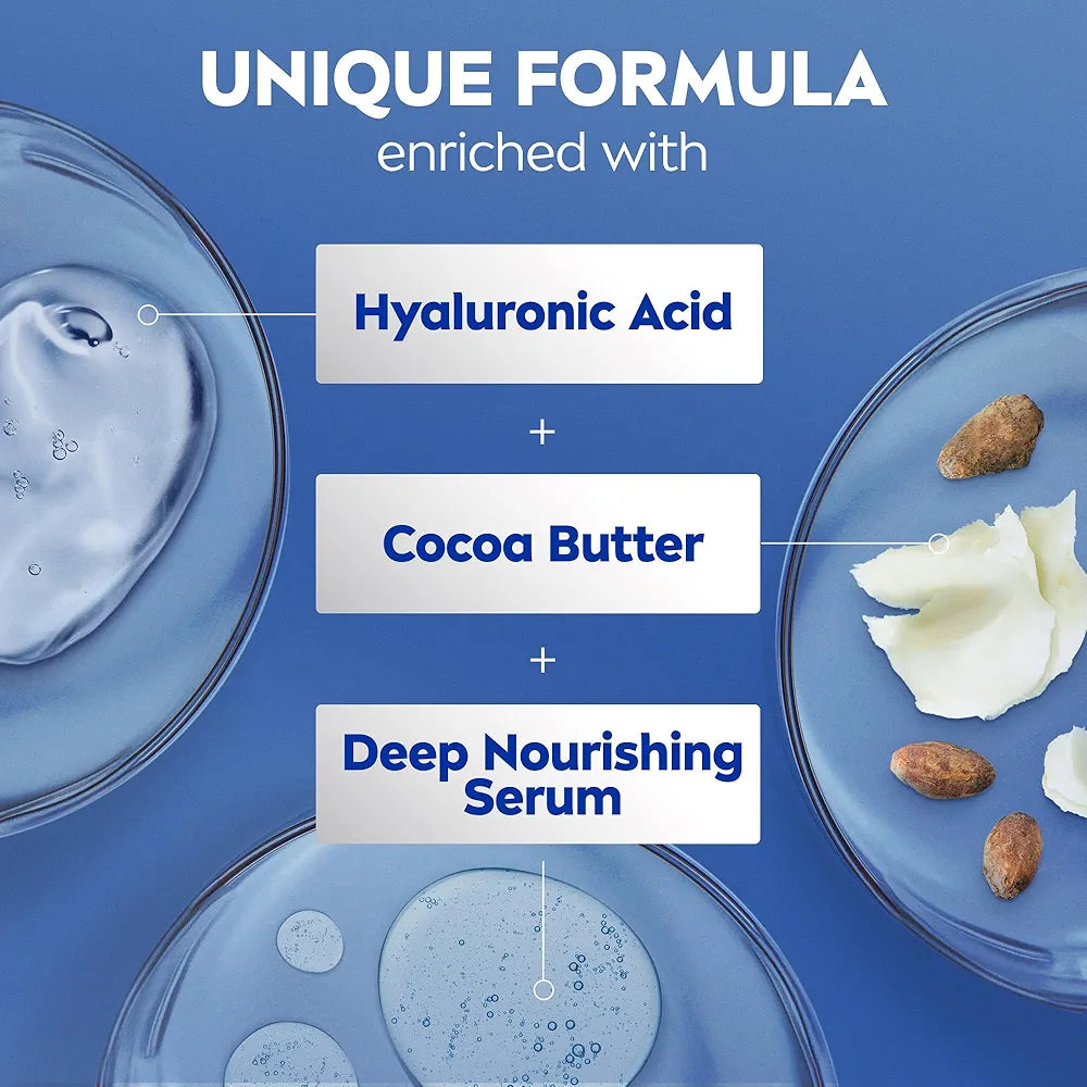 NIVEA Cocoa Butter Body Lotion for Dry Skin with Hyaluronic Acid and Deep Nourishing Serum, 72-Hour Moisturizing Formula, 16.9 Fl Oz Pump Bottle