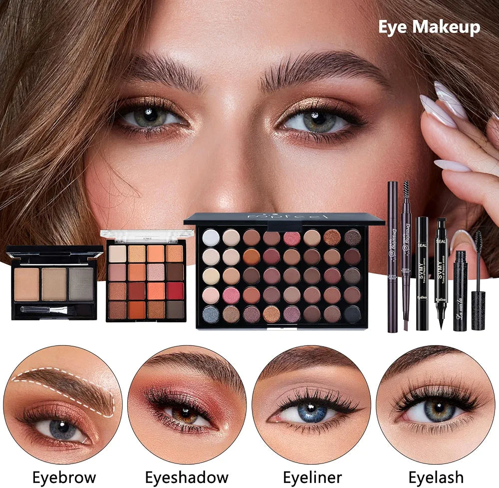 Professional All-in-One Makeup Kit: Complete Cosmetic Gift Set with Foundation, Eyeshadow, Lipstick, and Brushes