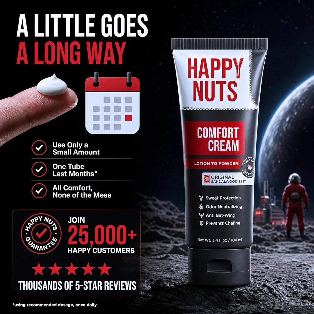 HAPPY NUTS Comfort Cream Deodorant for Men: Aluminum-Free Anti-Chafing and Odor Control for Private Parts, 3.4 Fl Oz