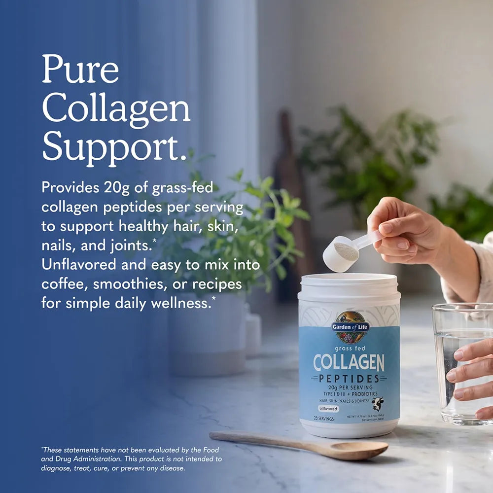 Garden of Life Grass Fed Collagen Peptides Powder Unflavored Collagen Powder for Hair Skin Nails Joints, Hydrolyzed Collagen Protein Supplements, Collagen for Women & Men, 28 Servings