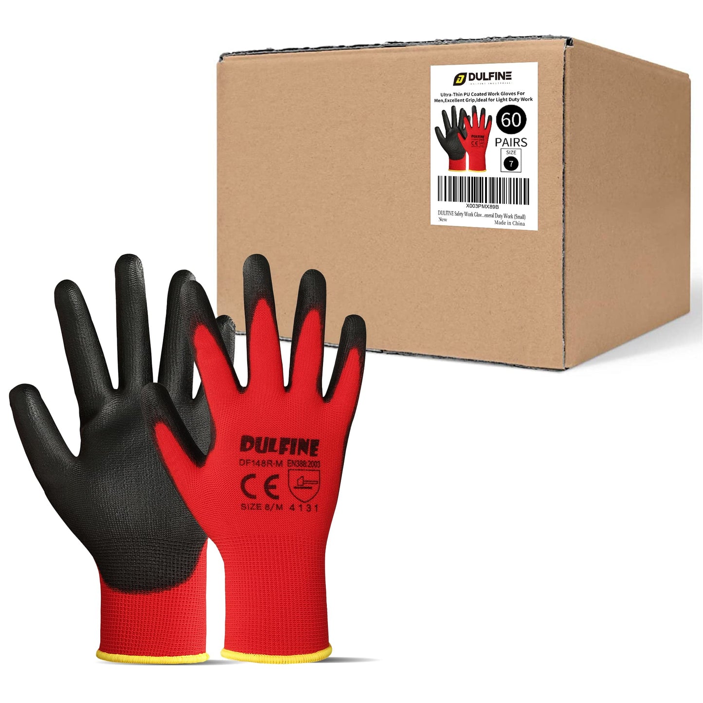 DULFINE Safety Work Gloves for Men & Women, PU Coated Seamless Knit Grip