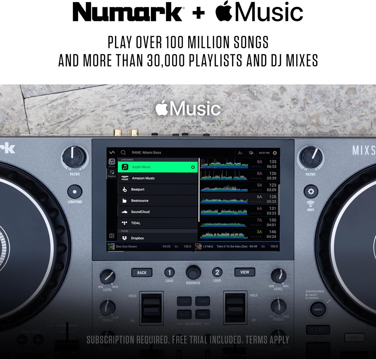 Numark Mixstream Pro Go Portable DJ Controller | Battery-Powered Standalone DJ Mixer with Stem Separation, Wi-Fi Streaming, Built-In Speakers, and 7" Touchscreen