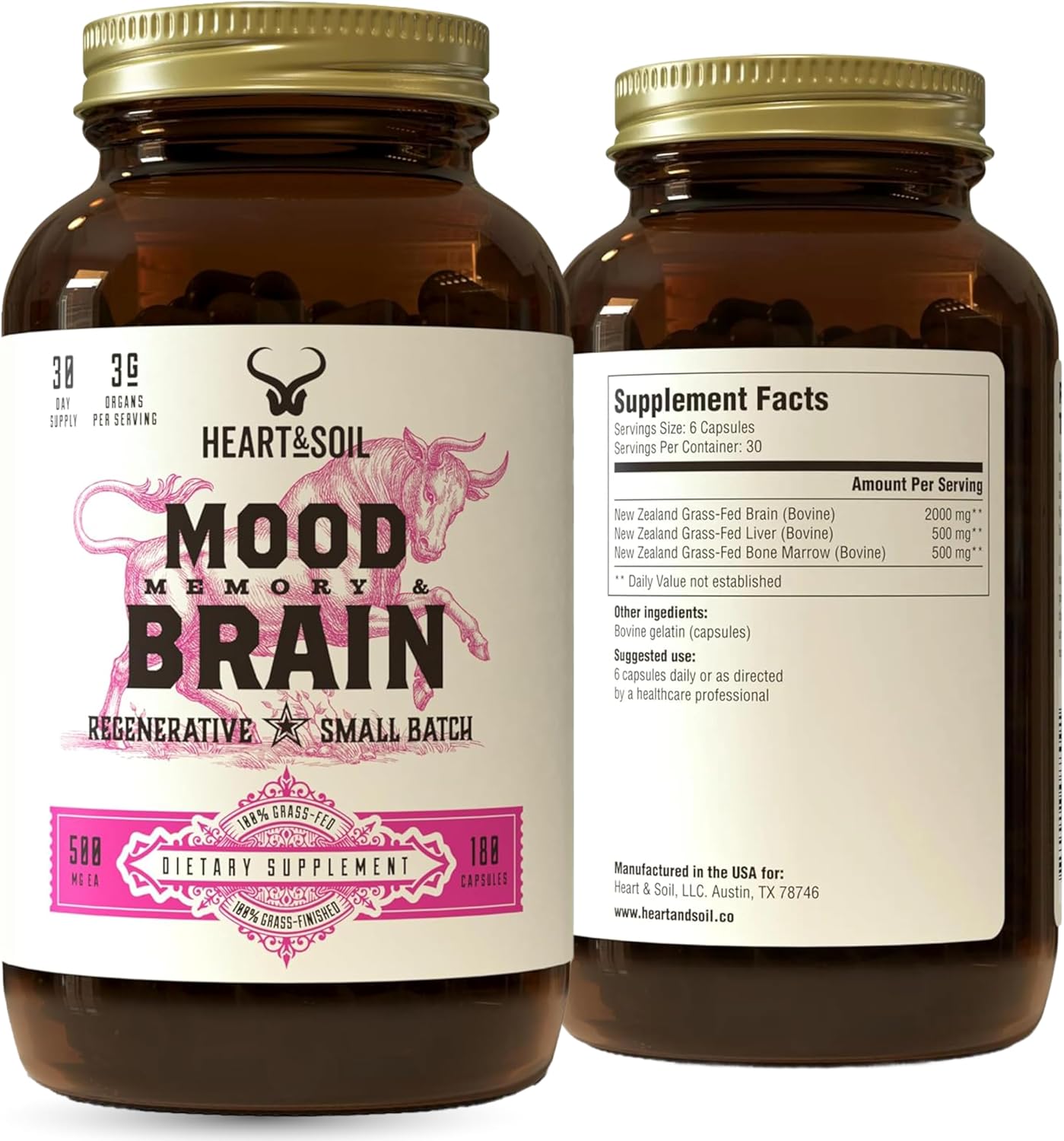 HEART & SOIL Joint Support Supplement, 180 Capsules | 100% grass fed & finished from regenerative cattle with trachea, scapula & bone marrow. Supports joint strength & mobility.