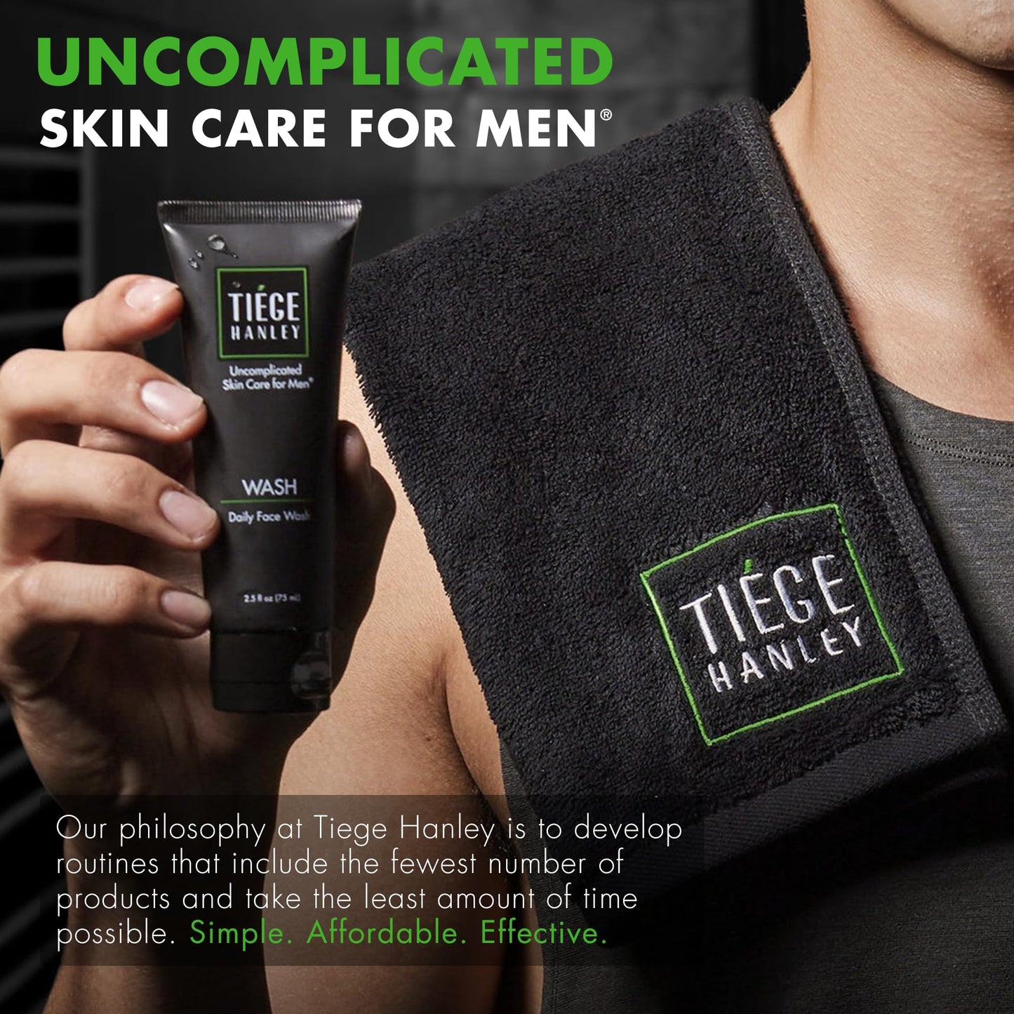 Tiege Hanley Essential Men's Skin Care Set, 30-Day, 4 Piece Kit | Level 1 Essential Routine, Daily Face Wash, Facial Scrub, AM SPF & PM Moisturizers
