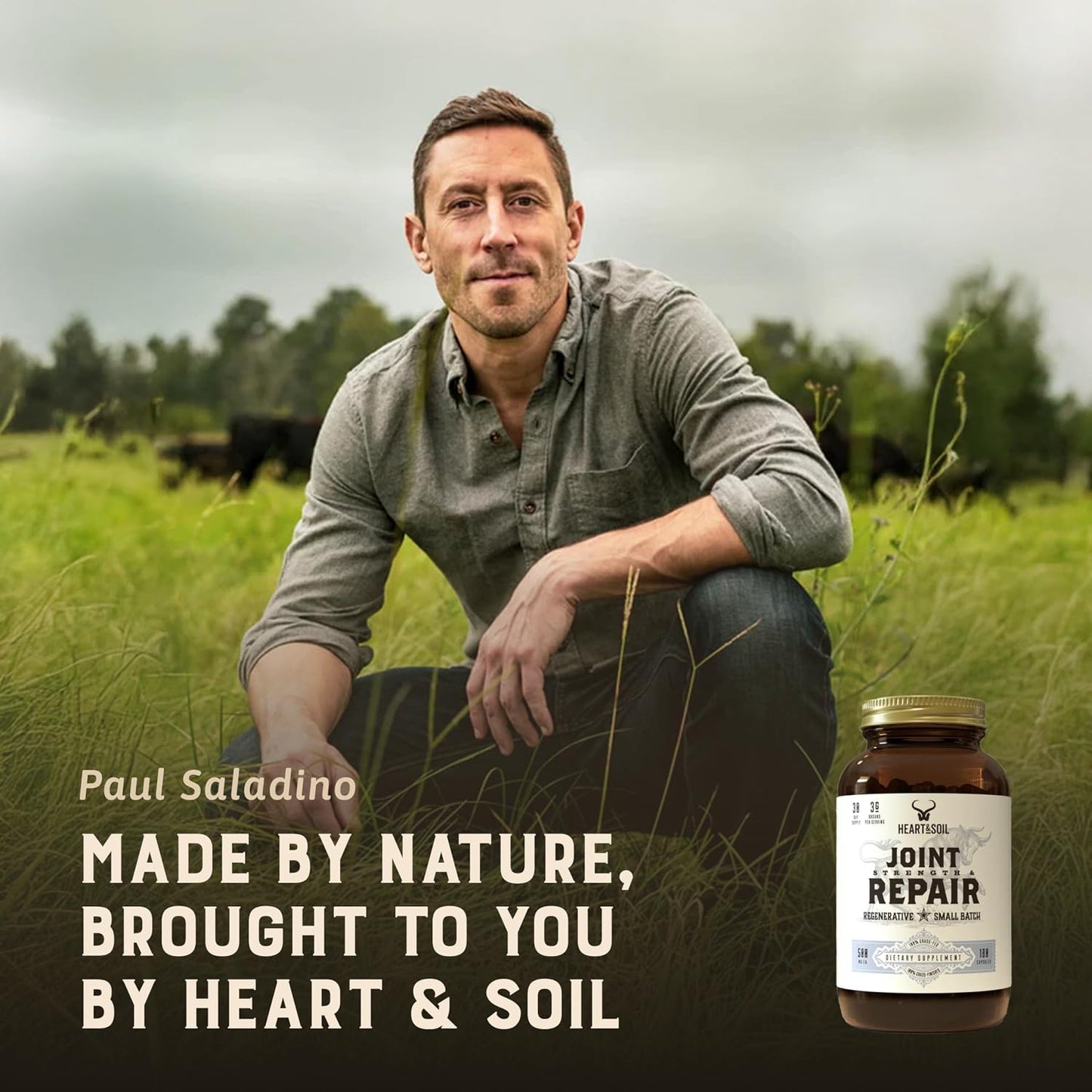 HEART & SOIL Joint Support Supplement, 180 Capsules | 100% grass fed & finished from regenerative cattle with trachea, scapula & bone marrow. Supports joint strength & mobility.