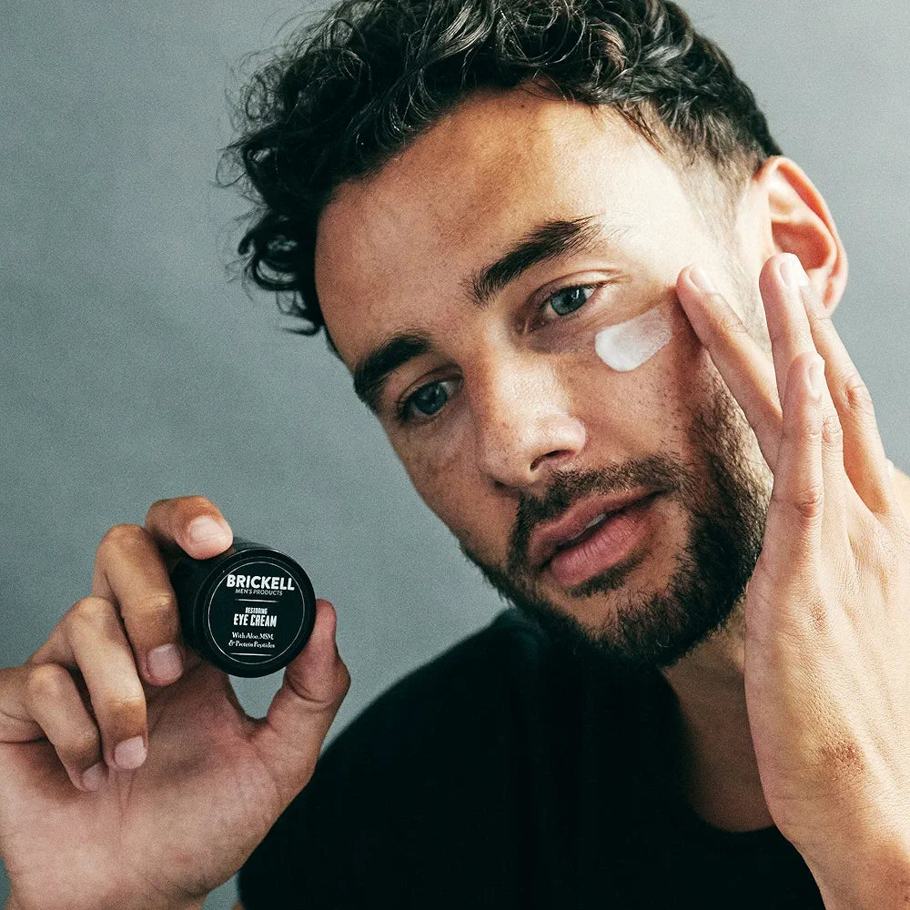 Brickell Men's Complete Defense Anti Aging Routine, Night Face Cream, Day & Night Serum, Facial Moisturizer w/SPF & Eye Cream, With Hyaluronic Acid, Peptides, and Vitamin C, Scented