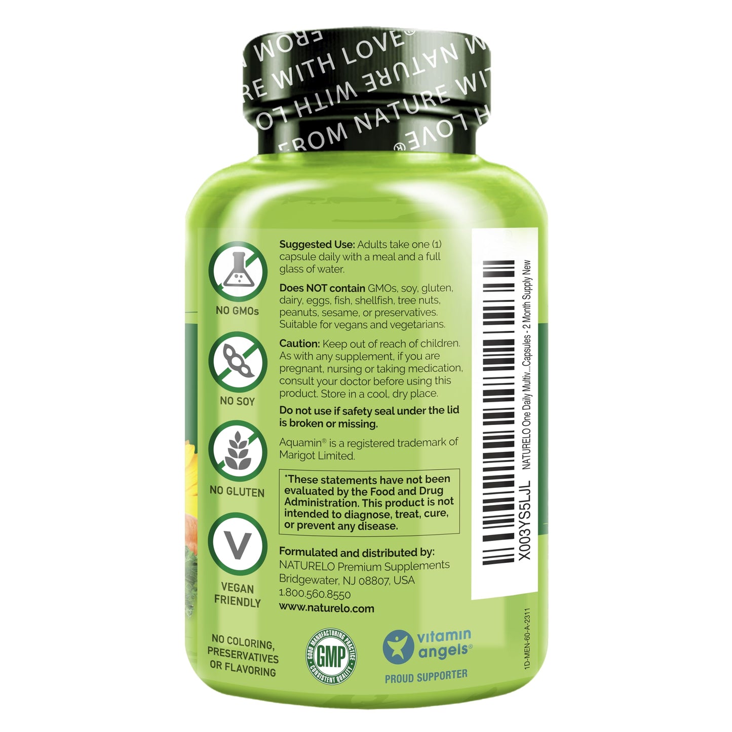 NATURELO Mens Multivitamins - One Daily Multivitamin for Men with Vitamins, Minerals & Organic Whole Foods, Boost Energy & Health, Non-GMO, 120 Vegetarian Capsules