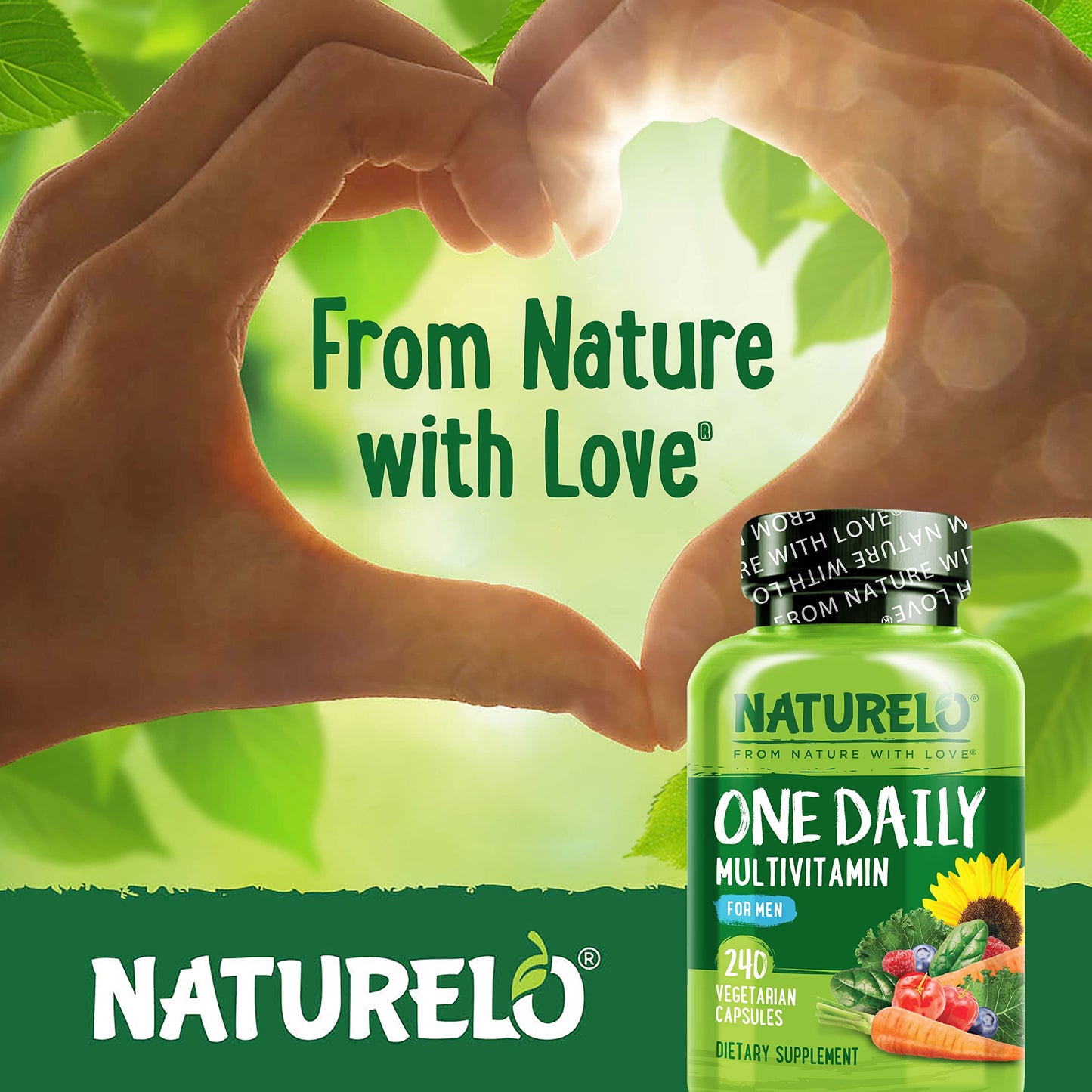 NATURELO Mens Multivitamins - One Daily Multivitamin for Men with Vitamins, Minerals & Organic Whole Foods, Boost Energy & Health, Non-GMO, 120 Vegetarian Capsules