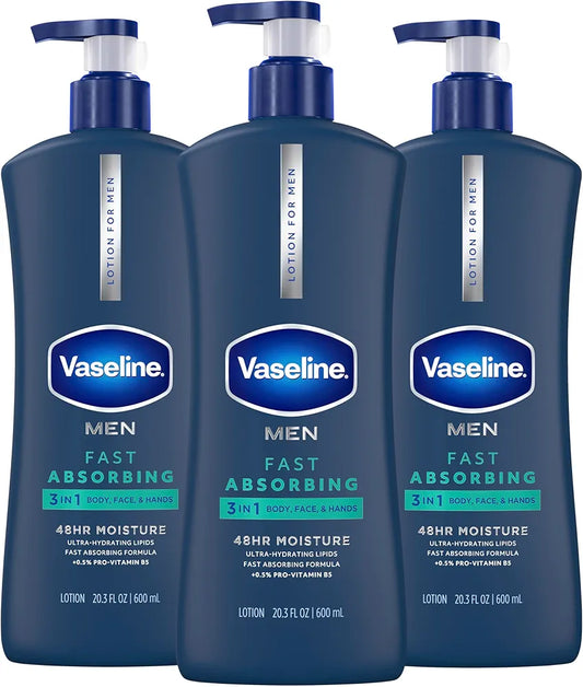 Vaseline Men's Healing Moisture Hand & Body Lotion, Fast-Absorbing & Non-Greasy for Dry Skin, 20.3 oz (Pack of 3)