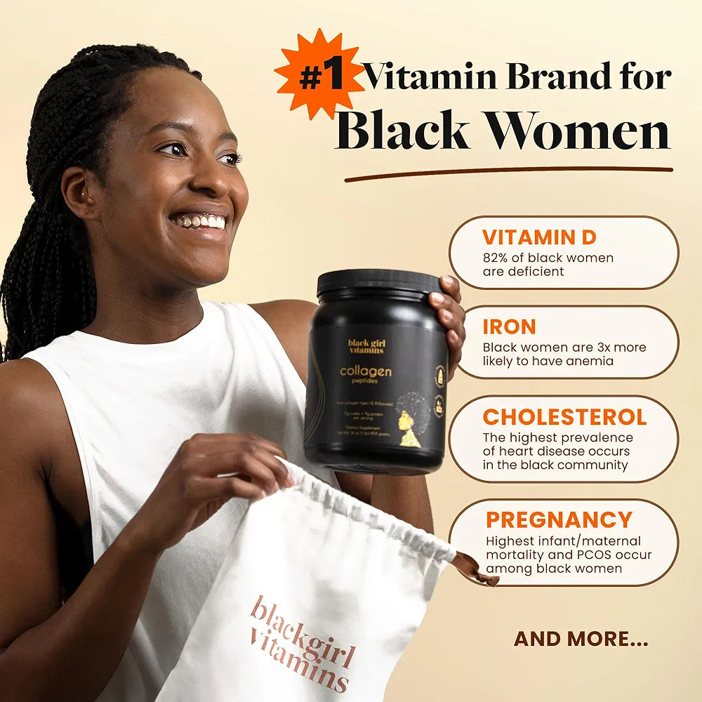 Black Girl Vitamins | Collagen Peptides Powder - Collagen for Skin, Hair & Nails - Unflavored Hydrolyzed Collagen Powder, Dairy-Free, Gluten-Free Collagen for Women and Men - 16oz