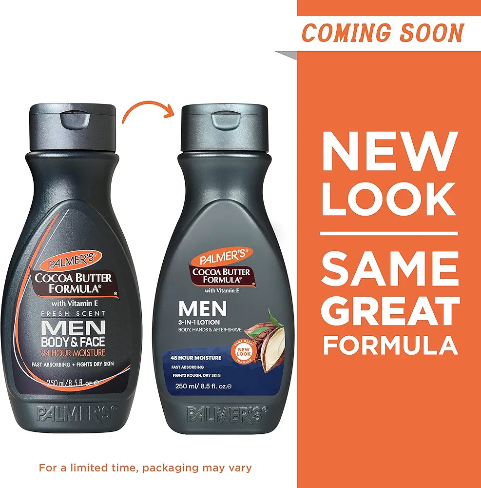 Palmer's Cocoa Butter Formula Men's 3-in-1 Fast Absorbing Face & Body Lotion, 8.5 oz. - Deeply Moisturizing Skincare