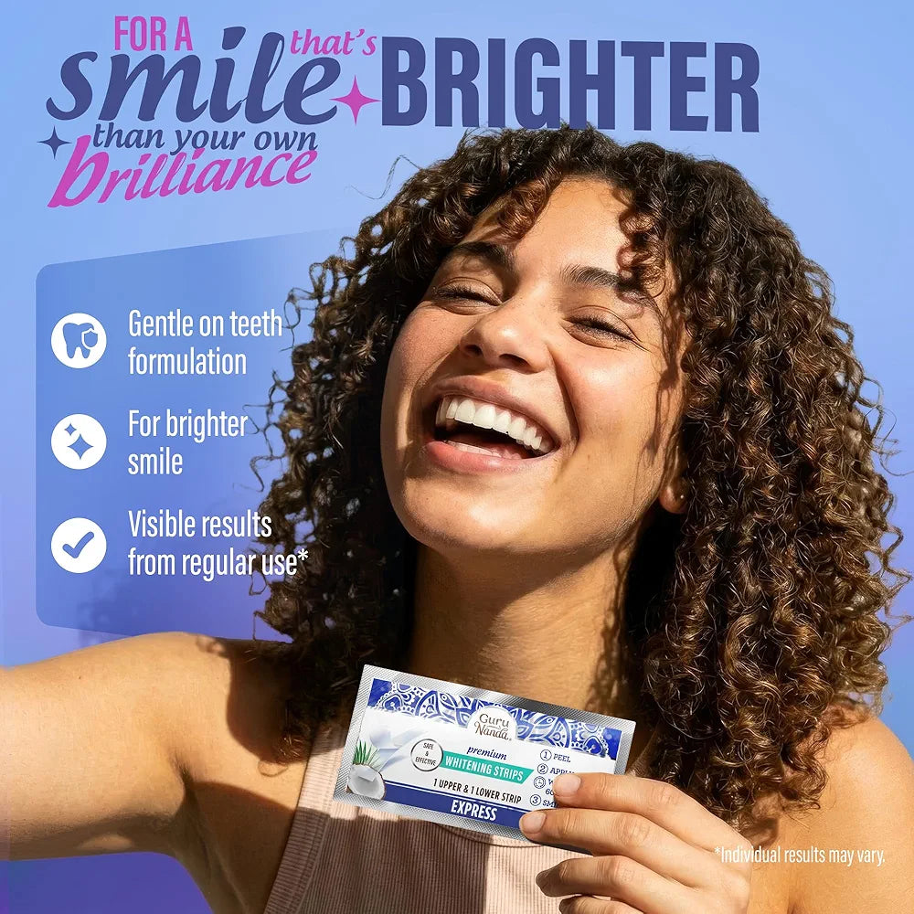 GuruNanda Teeth Whitening Strips Kit - 7-Day Treatment with Non-Slip, Dry Strip Technology - Whitening Designed with Care for a Brighter Smile