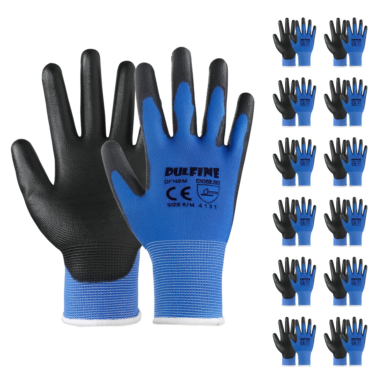 DULFINE Safety Work Gloves for Men & Women, PU Coated Seamless Knit Grip