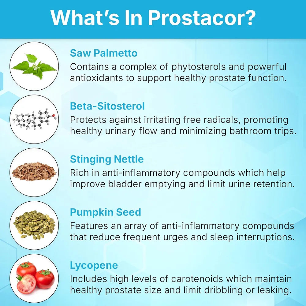 Prostacor - Natural Prostate Support Supplement - Non-GMO, Vegan, Gluten-Free