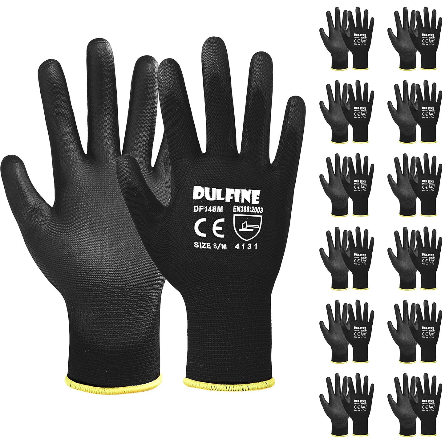DULFINE Safety Work Gloves for Men & Women, PU Coated Seamless Knit Grip