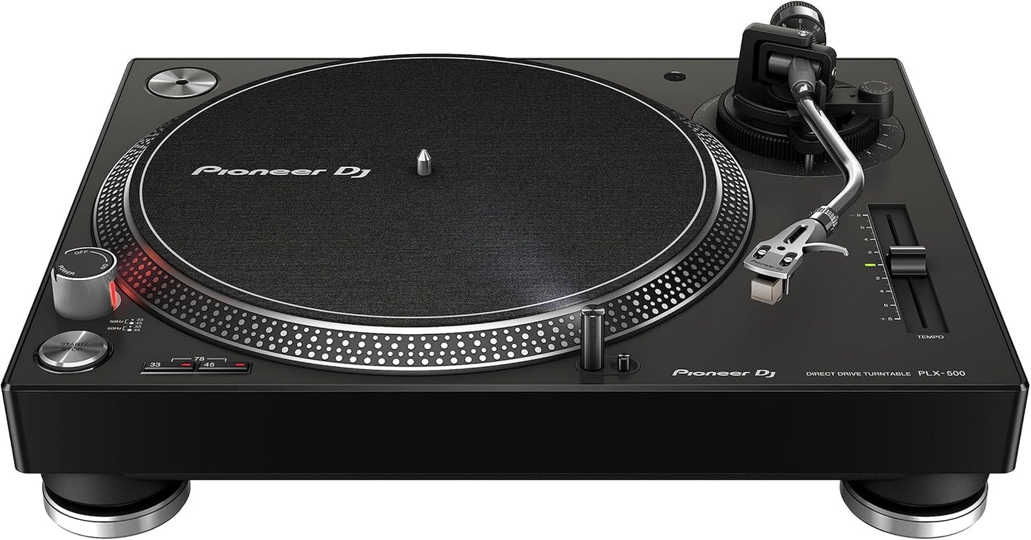 Pioneer DJ PLX-500 Direct Drive Turntable | Play and digitize vinyl, USB recording, DJ-style layout, phono/line output, dust-cover sleeve stand
