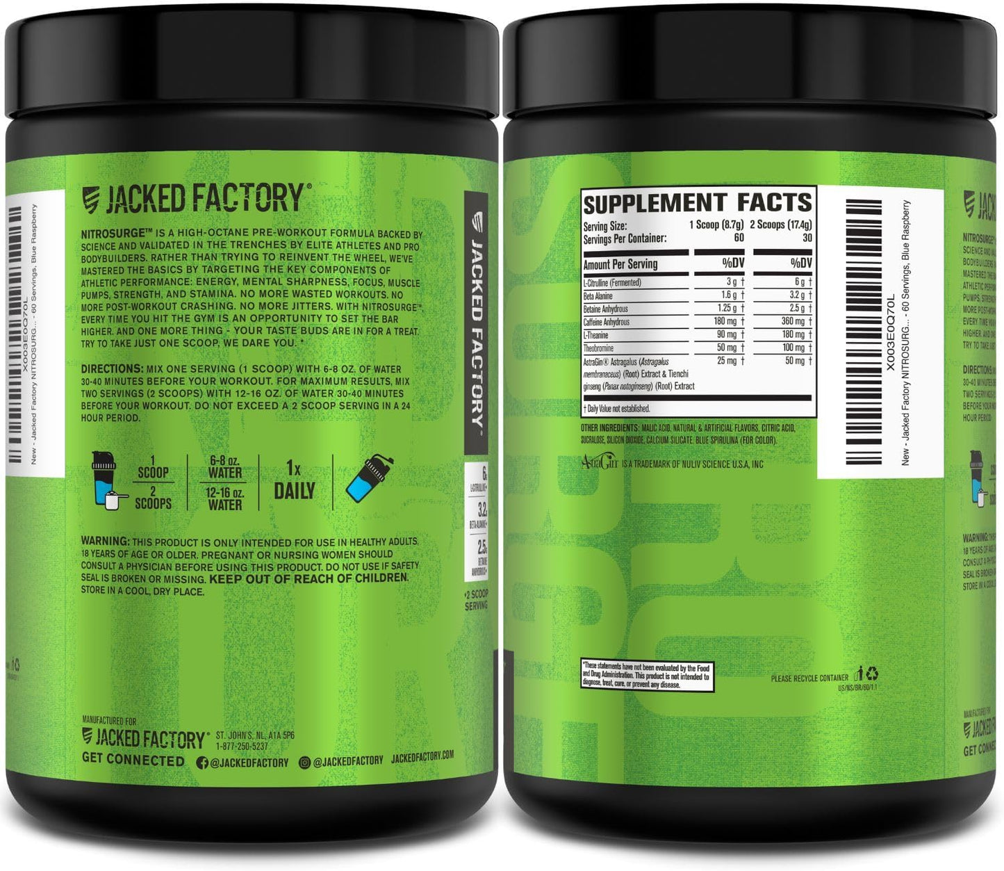 Jacked Factory NITROSURGE Pre Workout Supplement - Endless Energy, Instant Strength Gains, Clear Focus, Intense Pumps - NO Booster & Preworkout Powder with Beta Alanine - 30 Servings, Cherry Limeade
