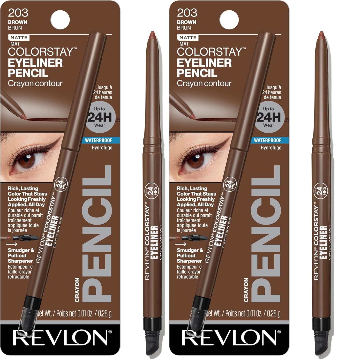 Revlon ColorStay Pencil Waterproof Eyeliner, Smudge-Proof, Eye Makeup with Built-In Sharpener, Long-Lasting, Matte Finish, 202 Black Brown, 0.01 oz | Waterproof pencil eyeliner with built-in sharpener. Smudge-proof, long-lasting, intense matte color.