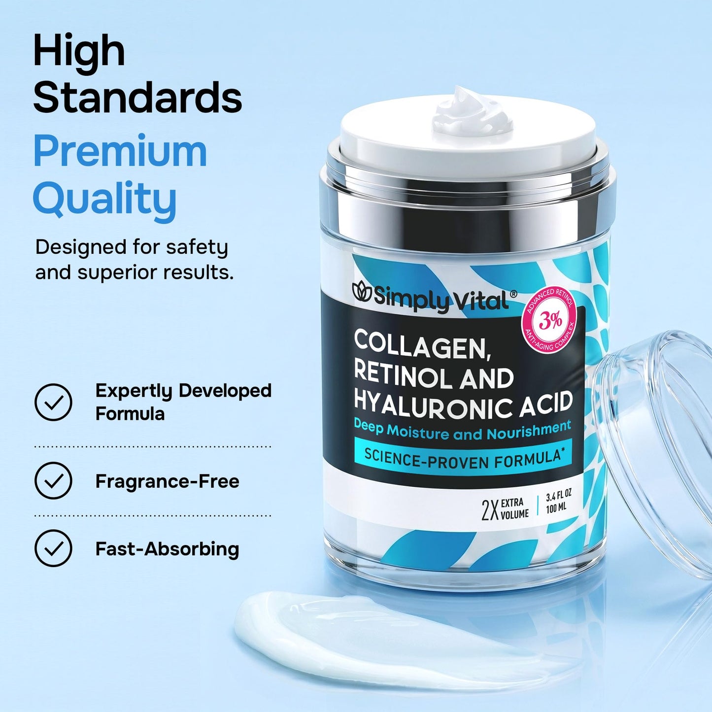 Anti-Aging Face Moisturizer with Retinol, Collagen & Hyaluronic Acid - Moisturizer Face Cream for Women & Men - Visibly Firming & Hydrating Neck Cream - Day & Night Skin Care - 1.7 fl oz