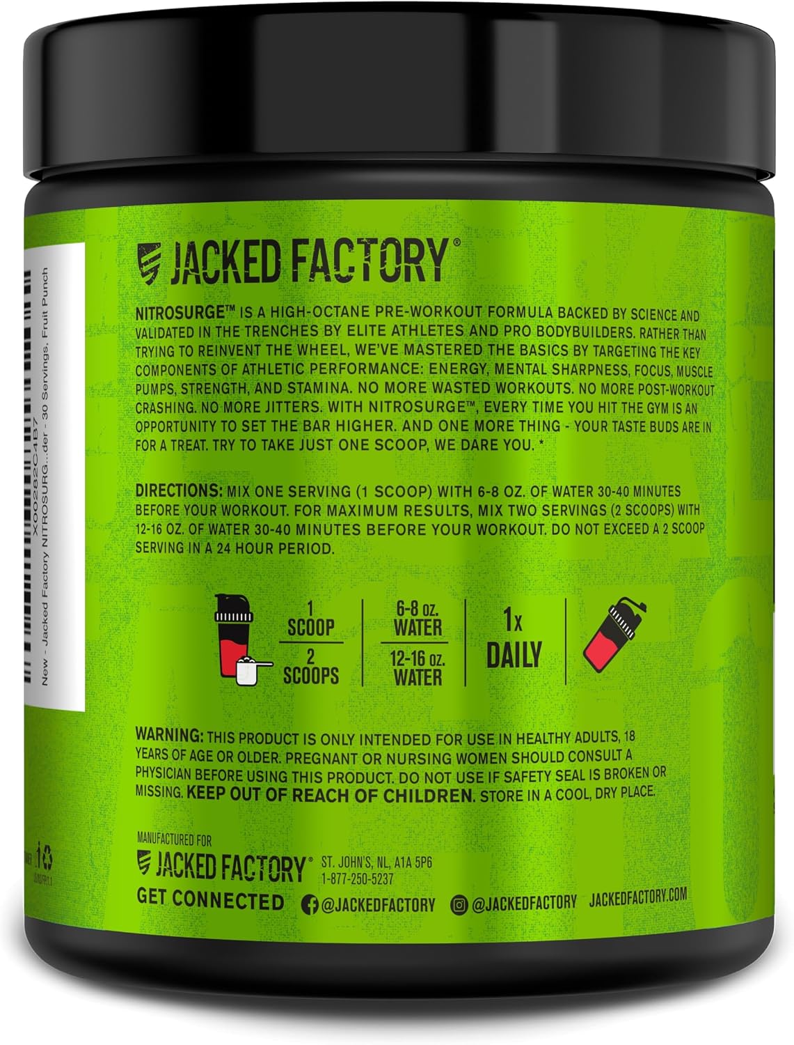Jacked Factory NITROSURGE Pre Workout Supplement - Endless Energy, Instant Strength Gains, Clear Focus, Intense Pumps - NO Booster & Preworkout Powder with Beta Alanine - 30 Servings, Cherry Limeade