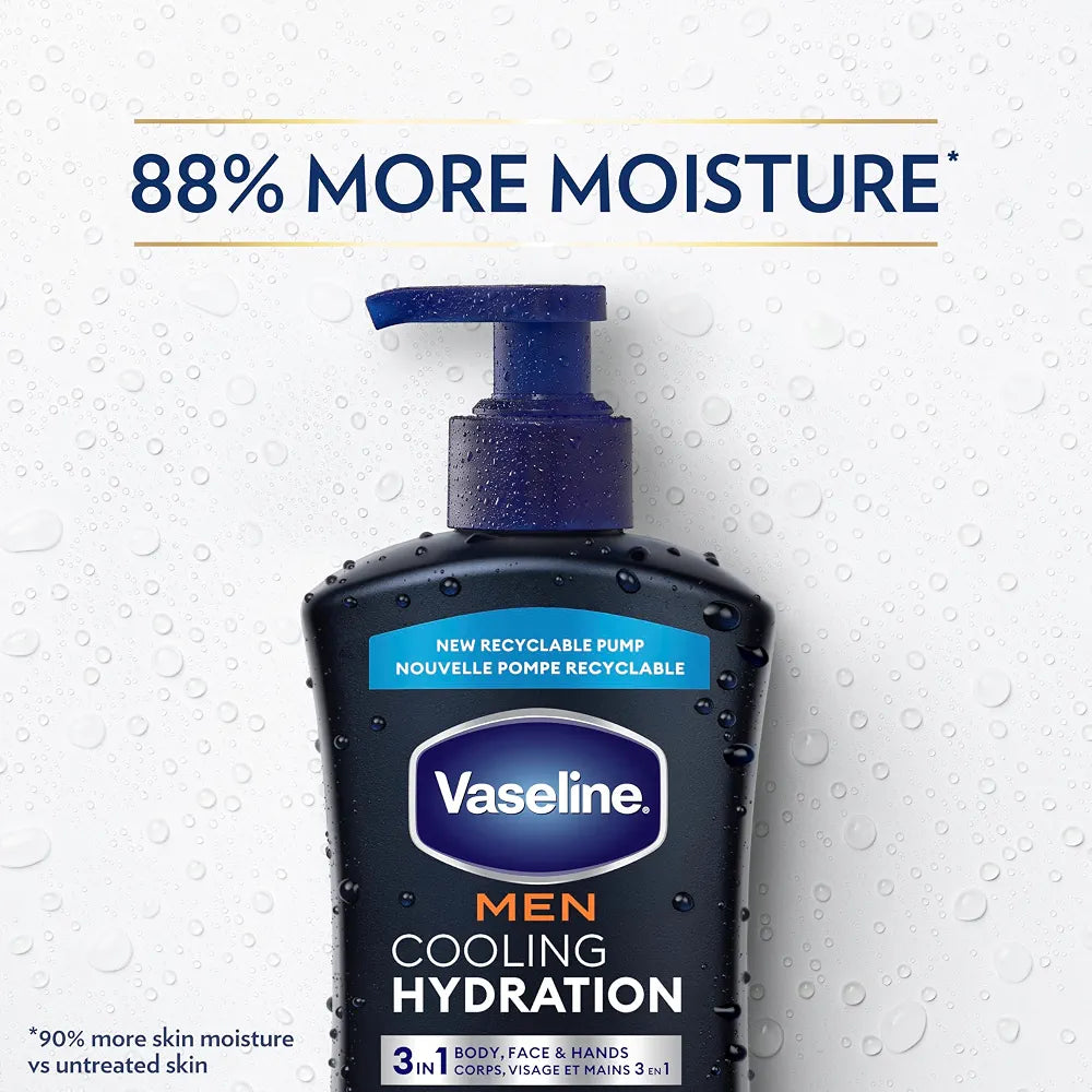 Vaseline Men Cooling Hydration 3-in-1 Lotion for Face, Hands & Body, 20.3 oz (4-Pack)