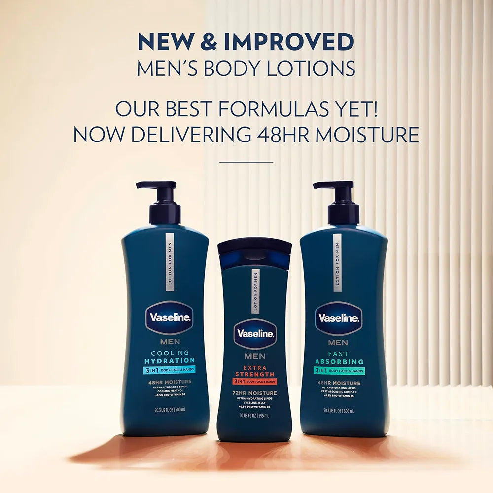 Vaseline Men's Healing Moisture Hand & Body Lotion, Fast-Absorbing & Non-Greasy for Dry Skin, 20.3 oz (Pack of 3)