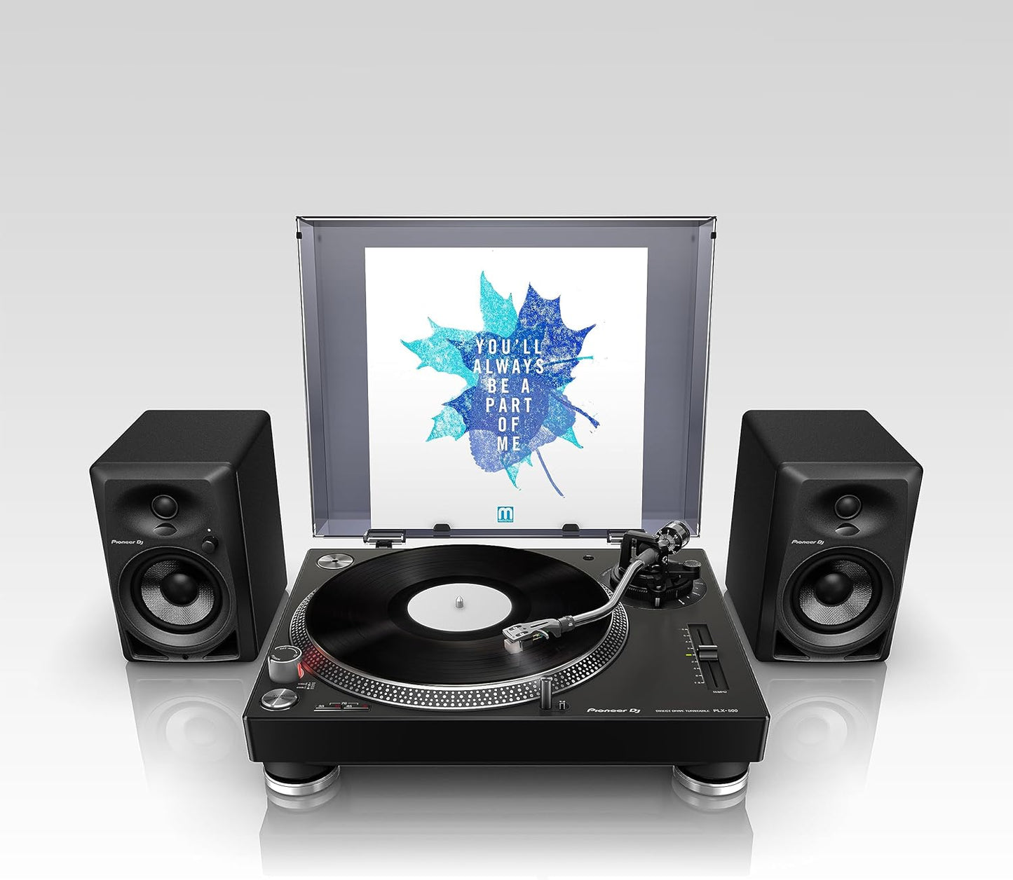 Pioneer DJ PLX-500 Direct Drive Turntable | Play and digitize vinyl, USB recording, DJ-style layout, phono/line output, dust-cover sleeve stand
