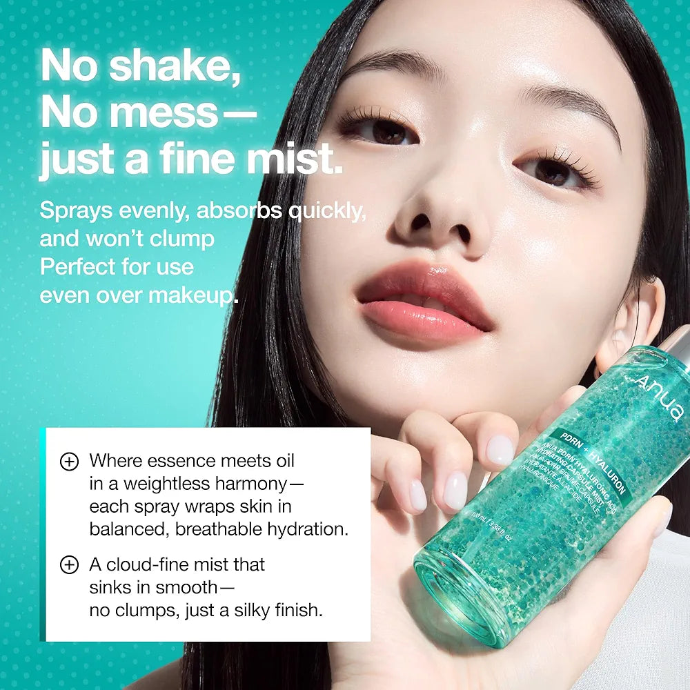 Anua PDRN Collagen Glow Facial Serum Spray - Hydrating Face Mist with Hyaluronic Acid for Dewy Glass Skin Finish, 3.38 fl oz