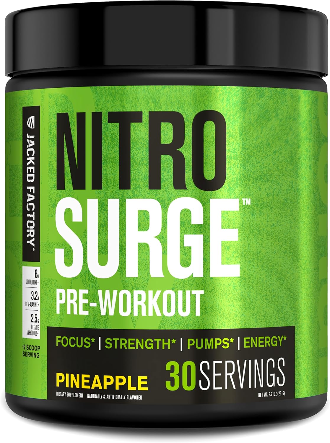 Jacked Factory NITROSURGE Pre Workout Supplement - Endless Energy, Instant Strength Gains, Clear Focus, Intense Pumps - NO Booster & Preworkout Powder with Beta Alanine - 30 Servings, Cherry Limeade
