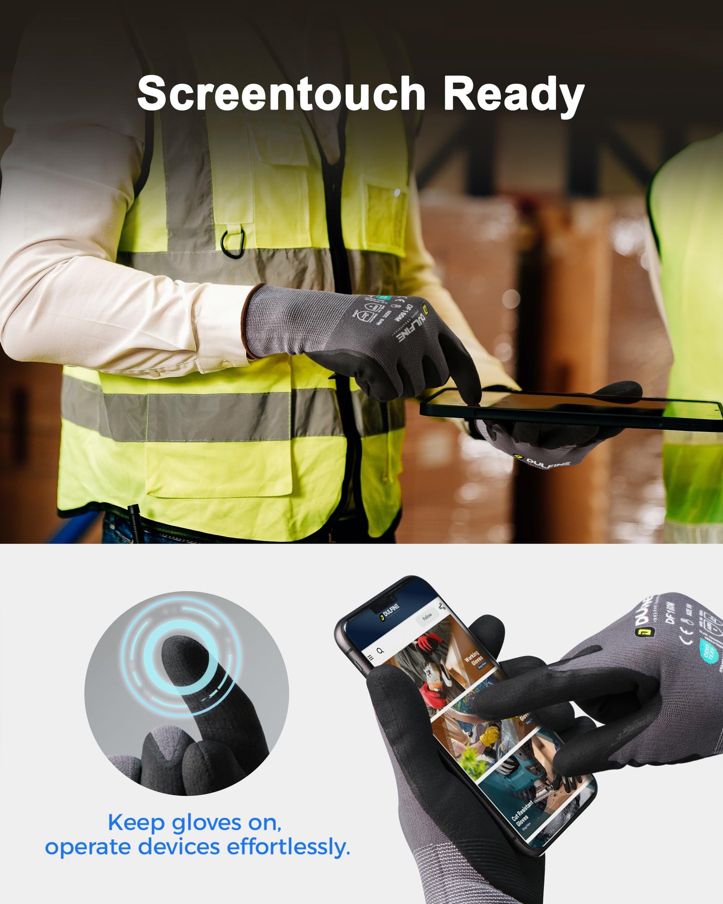 DULFINE MicroFoam Nitrile Coated 3/12/36 Pairs Work Gloves for Men & Women | Strong Grip, Touchscreen, Seamless Nylon Knit, Ideal for General Purpose, Automotive, Home Improvement, Painting