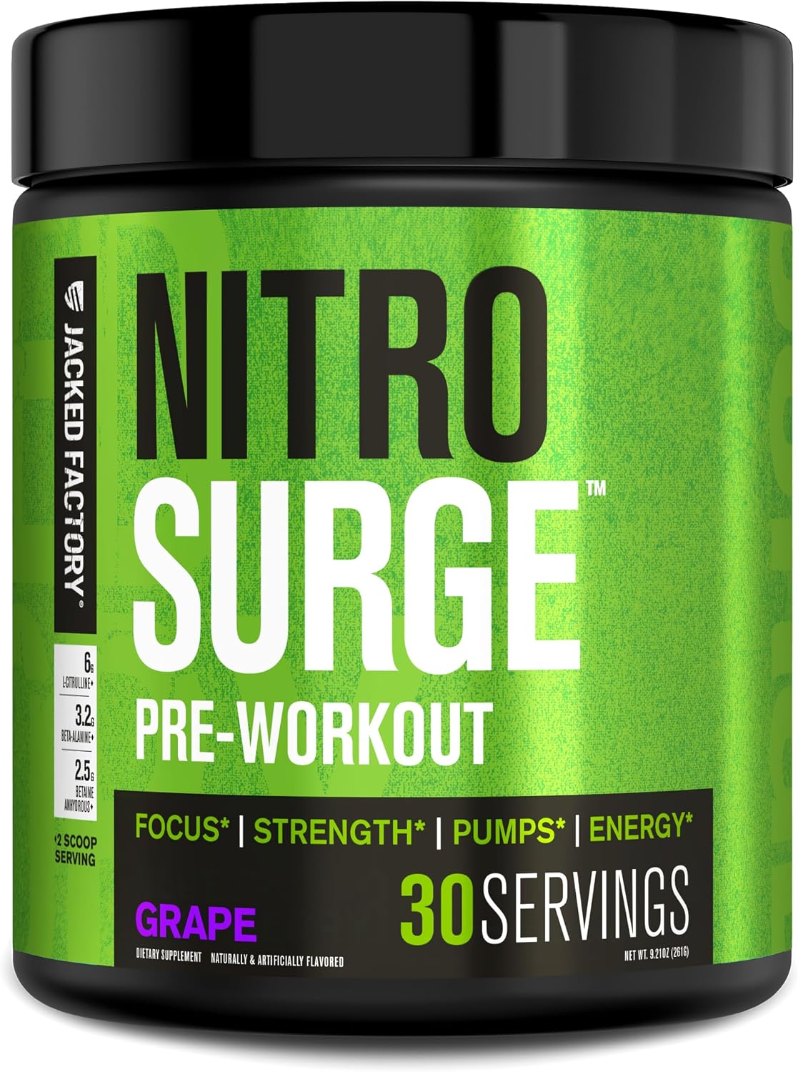 Jacked Factory NITROSURGE Pre Workout Supplement - Endless Energy, Instant Strength Gains, Clear Focus, Intense Pumps - NO Booster & Preworkout Powder with Beta Alanine - 30 Servings, Cherry Limeade