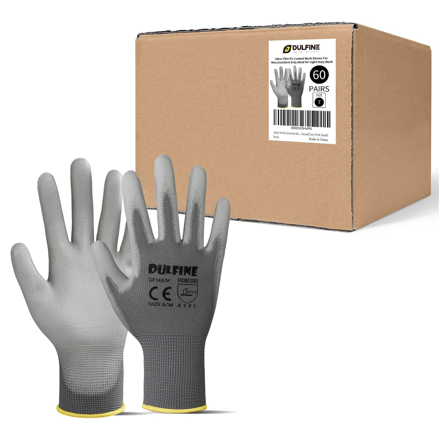DULFINE Safety Work Gloves for Men & Women, PU Coated Seamless Knit Grip