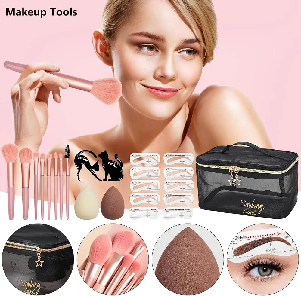 Professional All-in-One Makeup Kit: Complete Cosmetic Gift Set with Foundation, Eyeshadow, Lipstick, and Brushes