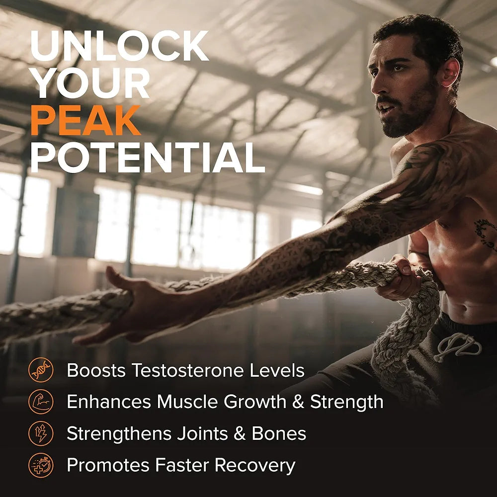 Peak Potential 12-in-1 Testosterone Support for Men – Fenugreek, Ashwagandha & Tongkat Ali – Natural Strength, Energy & Muscle Builder – 90 Capsules