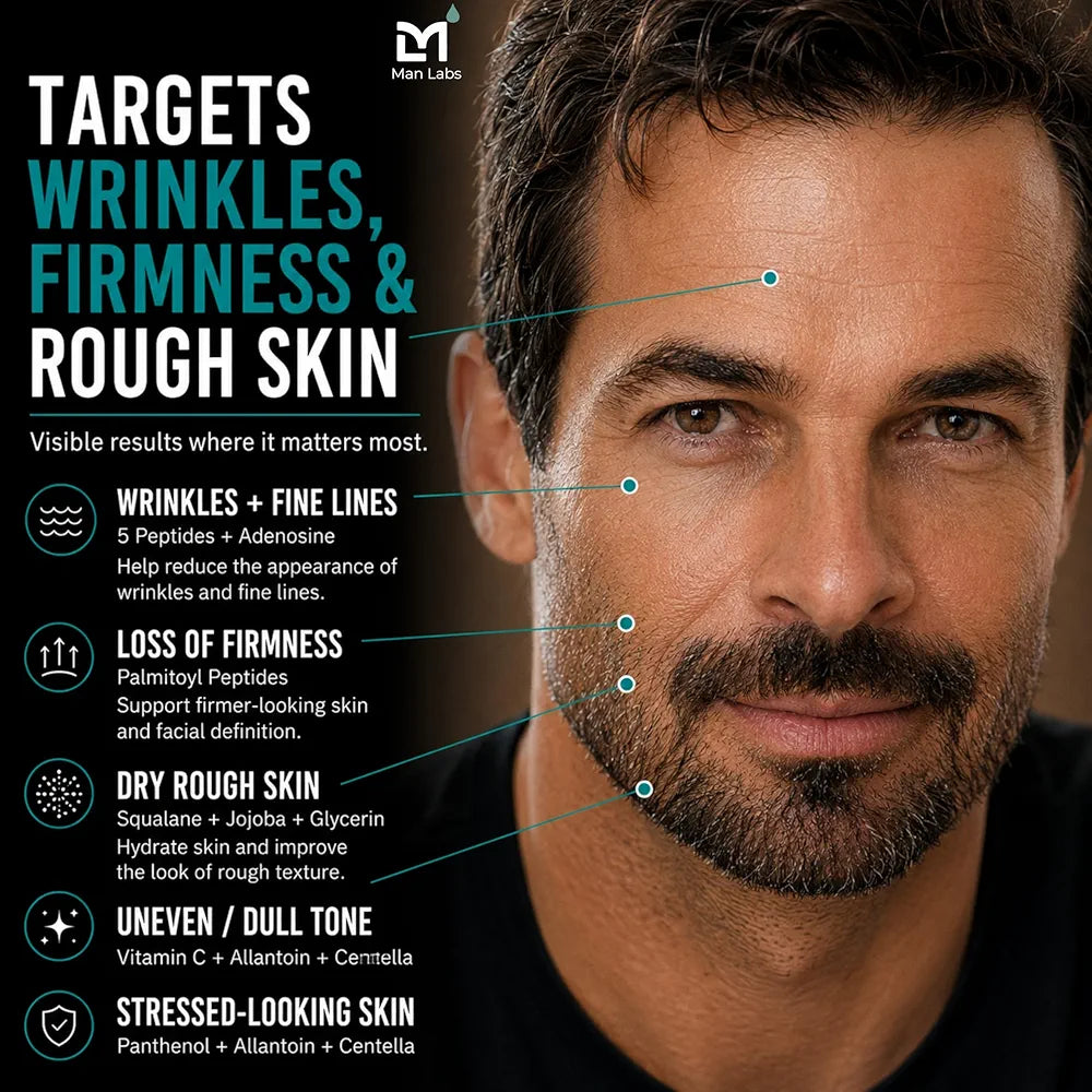 Man Labs Titan Peptide Anti-Aging Face Cream for Men - Firming Moisturizer with 5 Peptides, Vitamin C, E & Squalane - Unscented