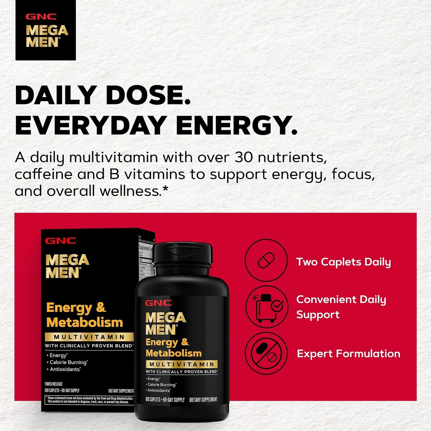 GNC Mega Men Energy & Metabolism Multivitamin for Men | Antioxidants and Increased Calorie Burning | 180 Count