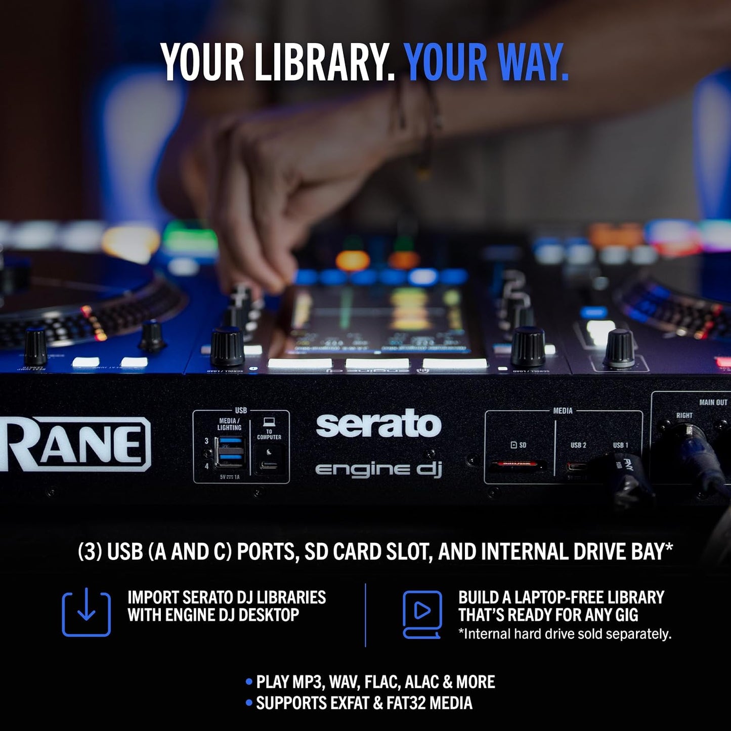 RANE SYSTEM ONE All-in-One Standalone Motorized DJ Controller with Engine DJ OS, Seamless Mixing on 2 Decks, Stems FX, Serato DJ Pro, XLR Outputs