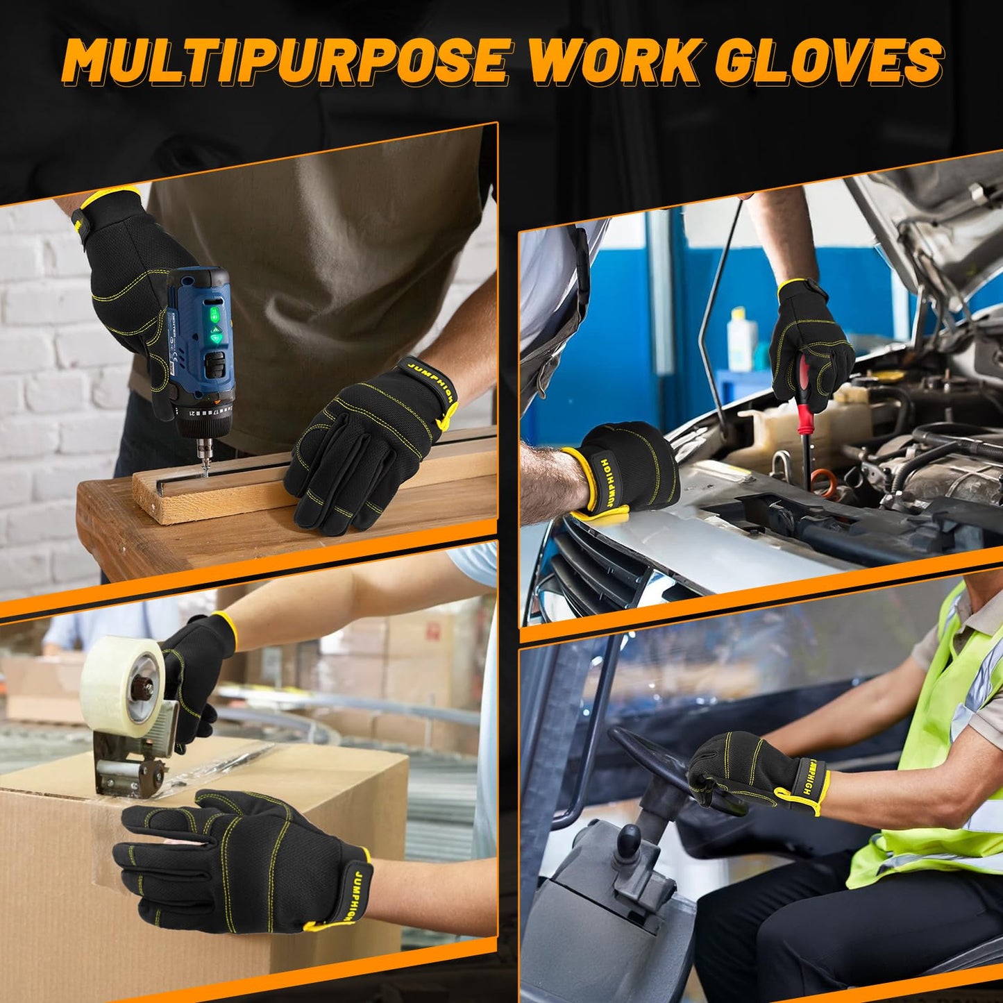 Safety Work Gloves, Men's Utility Mechanic Working Gloves for All Purpose, Touchscreen Compatible, Flexible Breathable Fit, Knuckles & Palm (M)