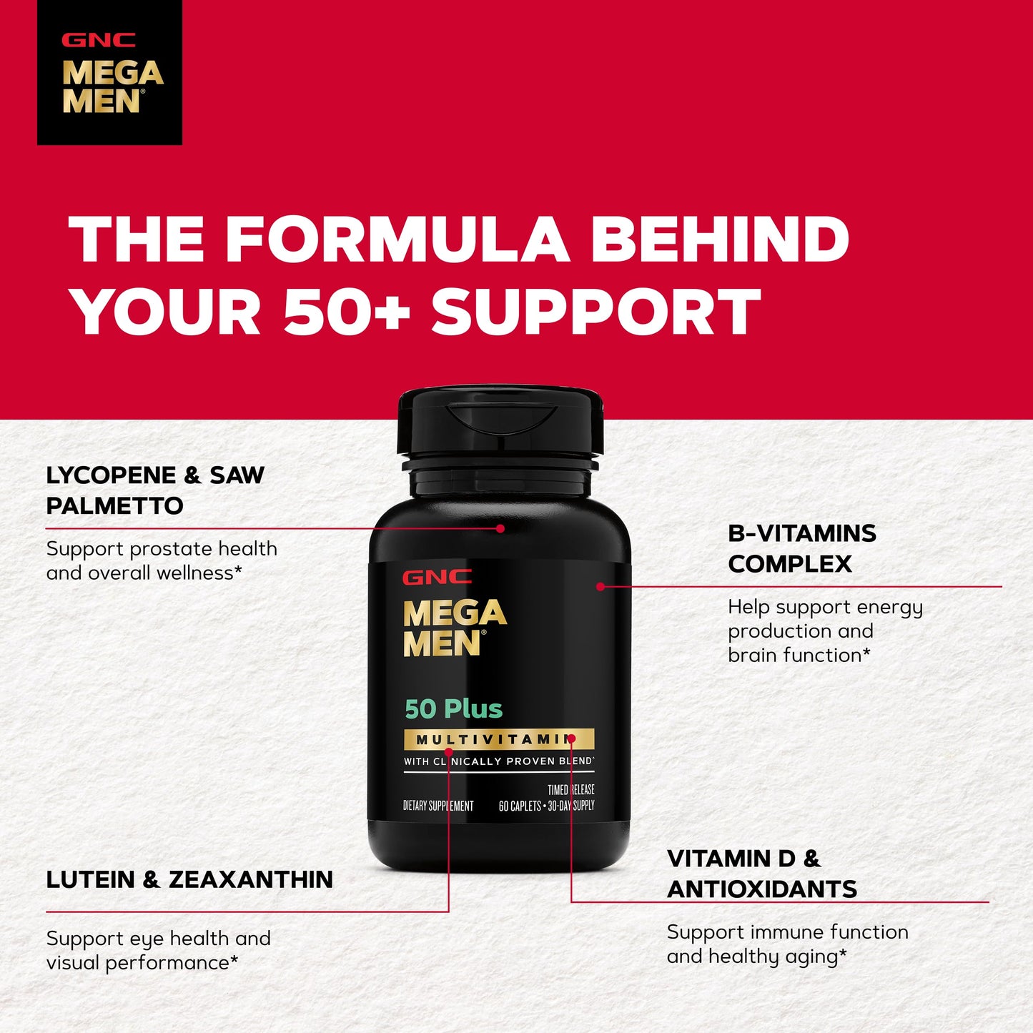 GNC Mega Men 50 Plus Multivitamin for Men | Antioxidants | Heart Health | Prostate and Circulatory Support | 120 Count