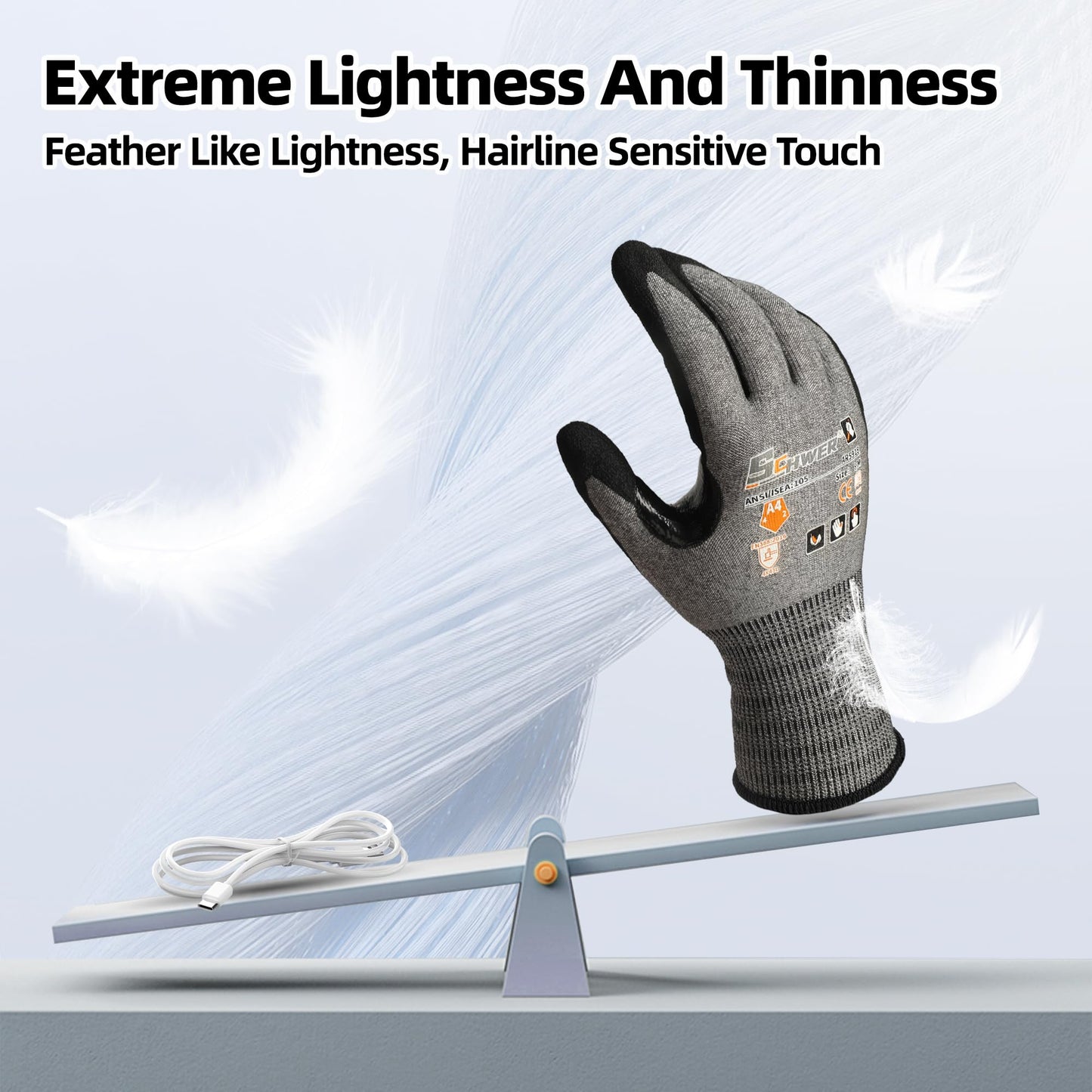 Schwer A4 AIR-SKIN Cut Resistant Work Gloves, Ultra Lightweight, AR3900, L | Precision Work, Ultra-Thin, 3D-Comfort, 18-Gauge, Reinforced Thumb, Strong Grip, Breathable, Touchscreen, Fishing, Gardening