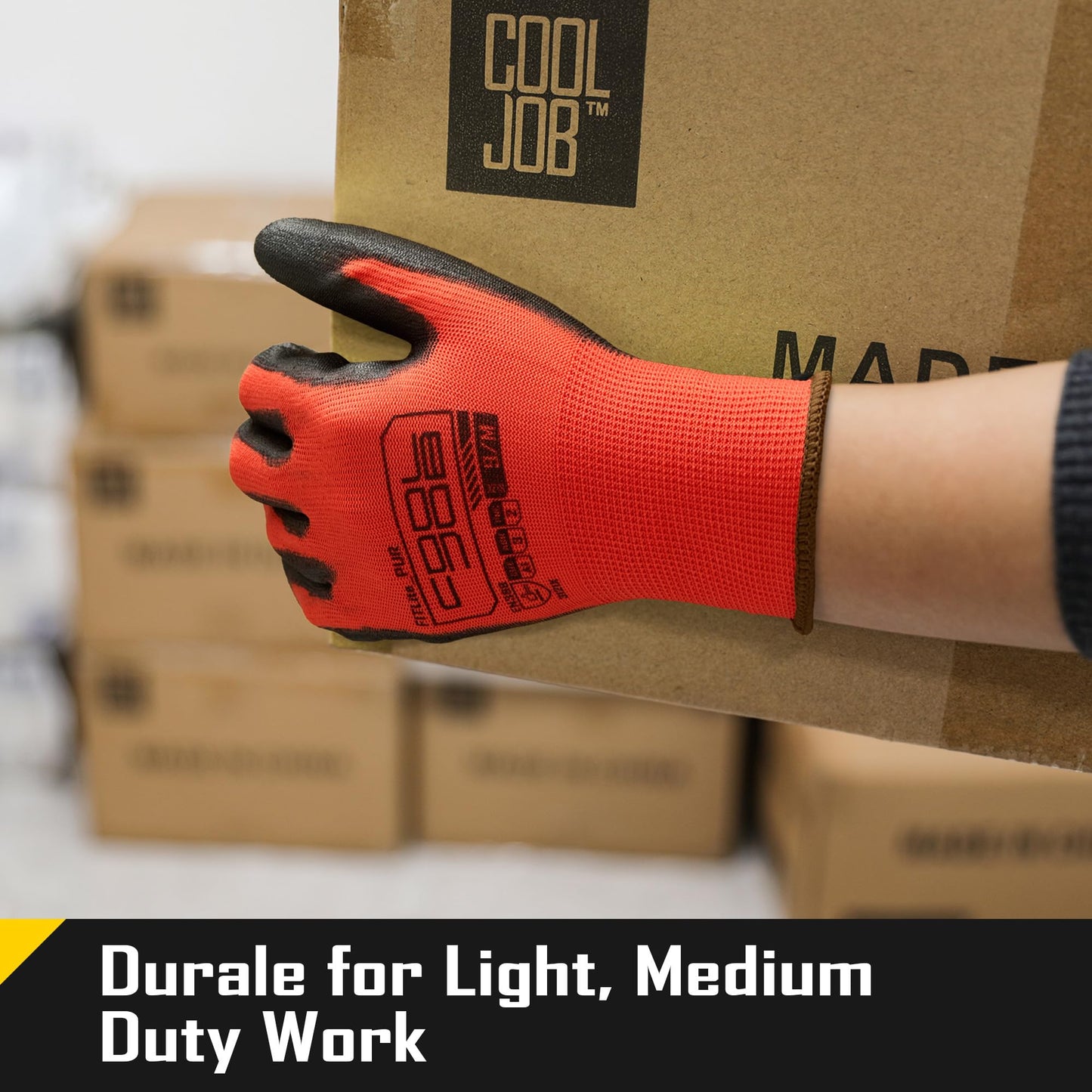 COOLJOB 12/60 Pairs Safety Work Gloves Pack Bulk with Grip PU Coating | Breathable Lightweight Gloves with Polyurethane Dipped for Men Women, 13 Gauge Seamless Knit Thin Gloves, Blue Large
