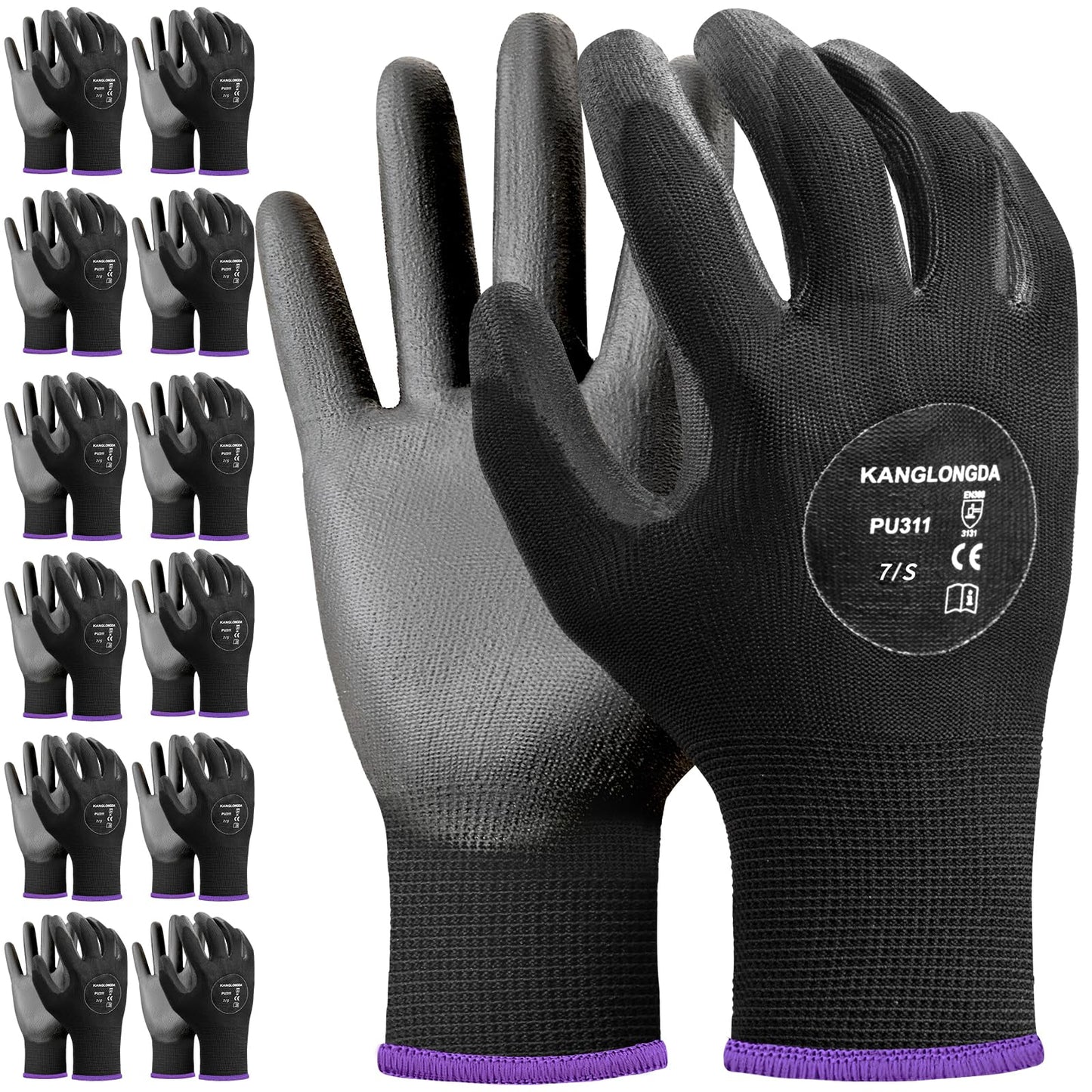 W1 Safety Work Gloves for Men & Women, Touchscreen, PU Coated | 12 Pairs, Gray, Breathable Seamless Knit, Lightweight, Secure Grip. Ideal for Warehouse, Construction, Gardening & Mechanics
