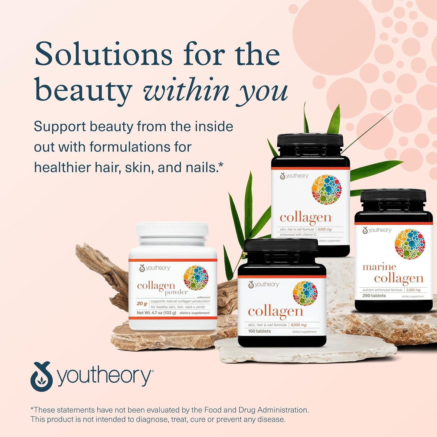 Youtheory Advanced Collagen - 6,000 mg Hydrolyzed Collagen Peptides - Includes Antioxidants & Contains Vitamin C - Hair Growth, Nails, Joint Health & Bone Support* - 290 Tablets (48-Day Supply)