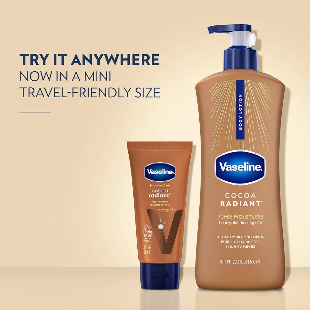 Vaseline Intensive Care Cocoa Radiant Body Lotion, 20.3 Oz (3-Pack) - Ultra-Hydrating Lipids & Pure Cocoa Butter for Dry Skin