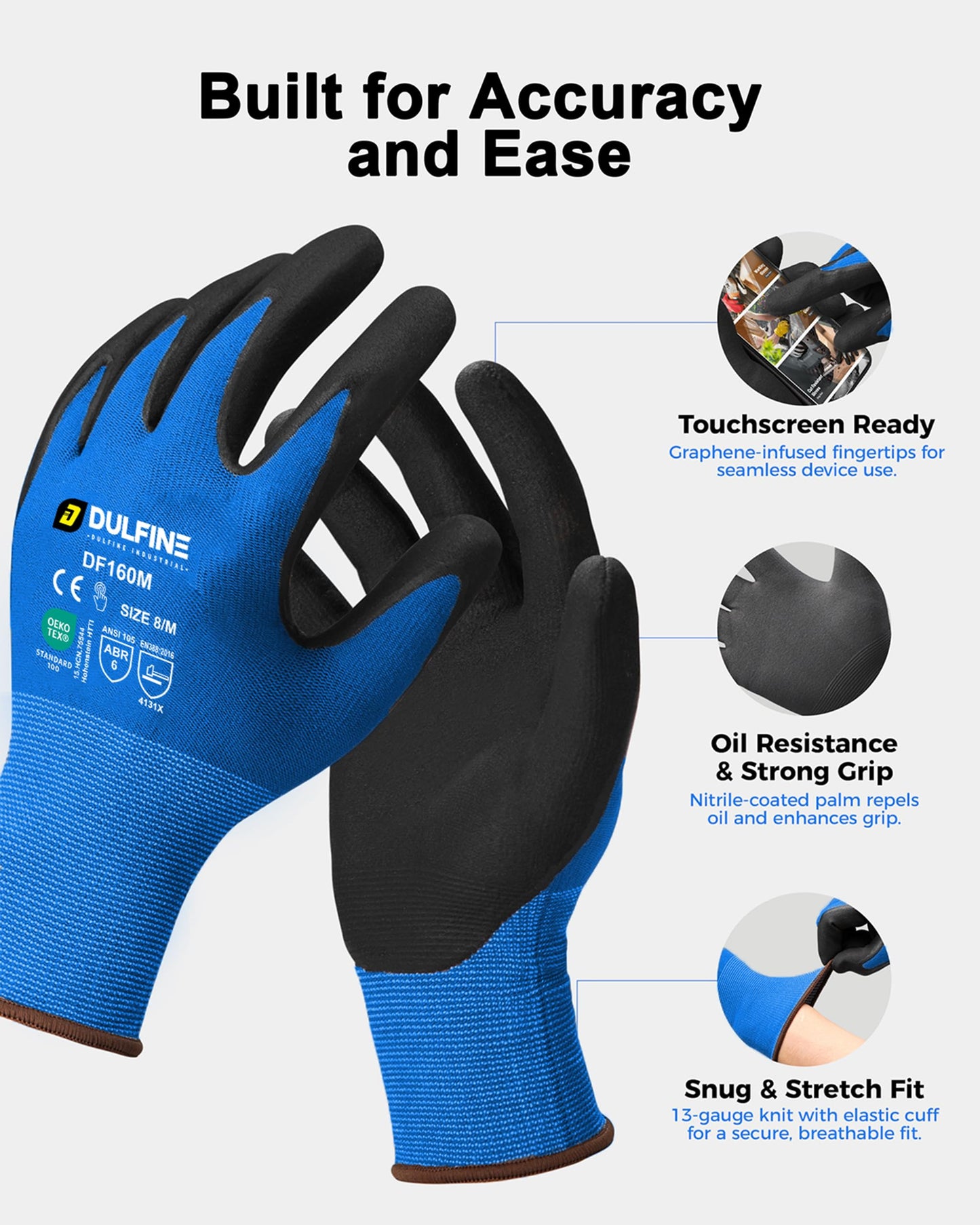 DULFINE MicroFoam Nitrile Coated 3/12/36 Pairs Work Gloves for Men & Women | Strong Grip, Touchscreen, Seamless Nylon Knit, Ideal for General Purpose, Automotive, Home Improvement, Painting
