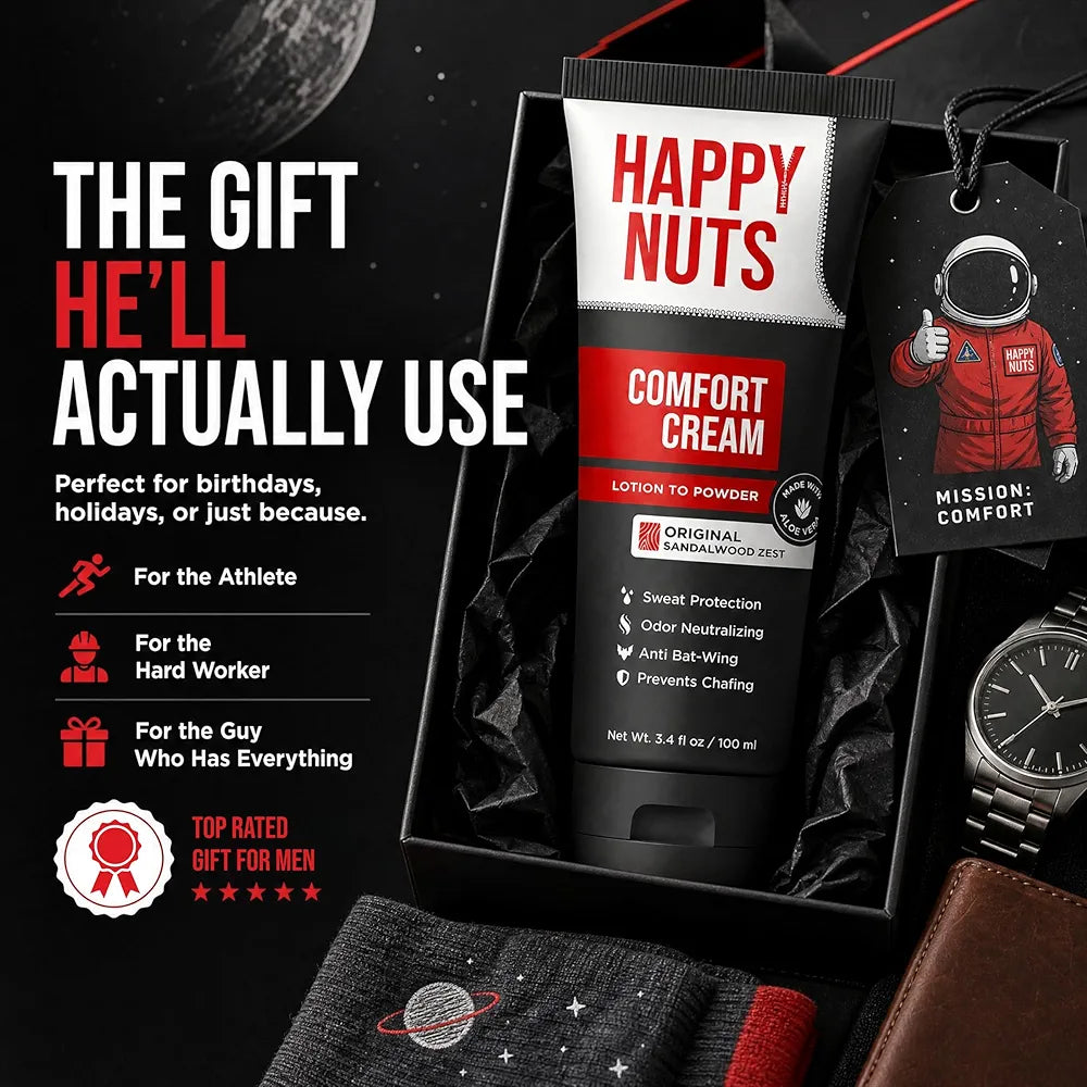 HAPPY NUTS Comfort Cream Deodorant for Men: Aluminum-Free Anti-Chafing and Odor Control for Private Parts, 3.4 Fl Oz