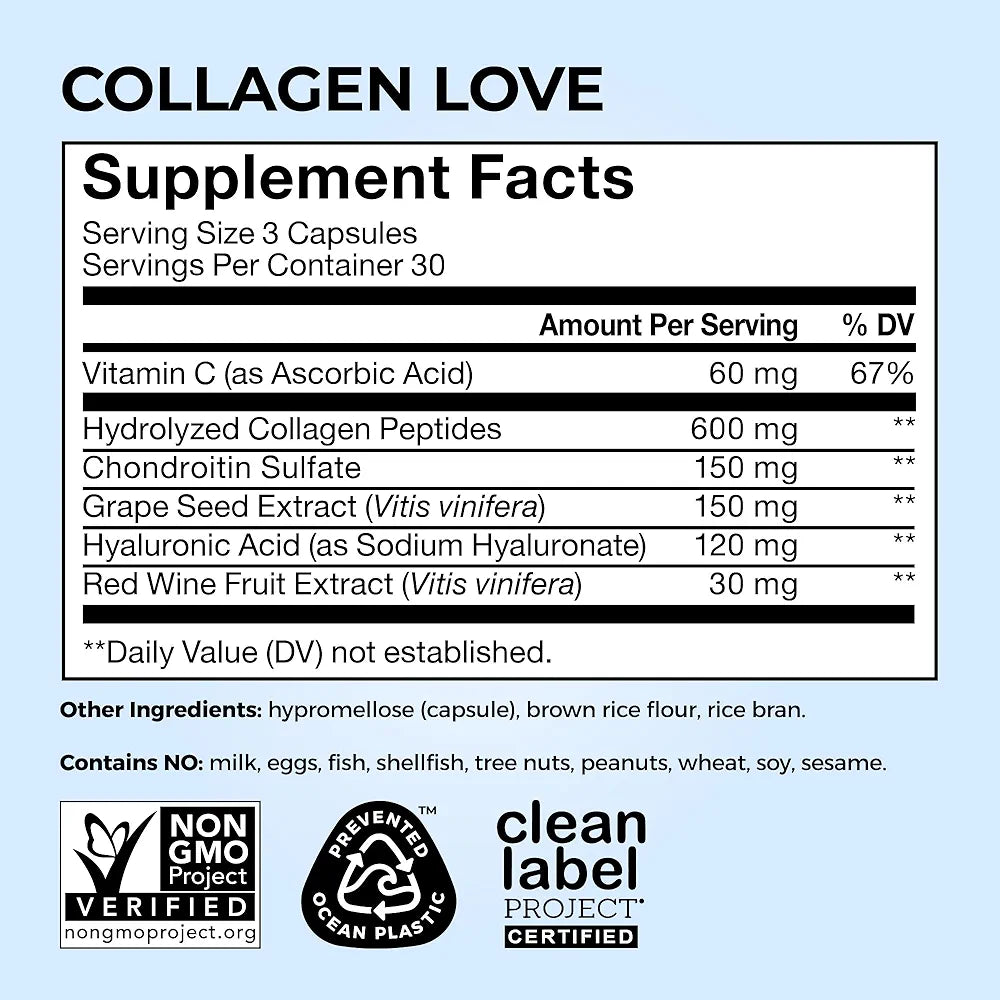 HUM Collagen Love Skin Supplement, Collagen Peptides Capsules with Hyaluronic Acid & Vitamin C, Supports Firm Skin & Helps Minimize Signs of Aging, Supplements for Women and Men, 90 Capsules