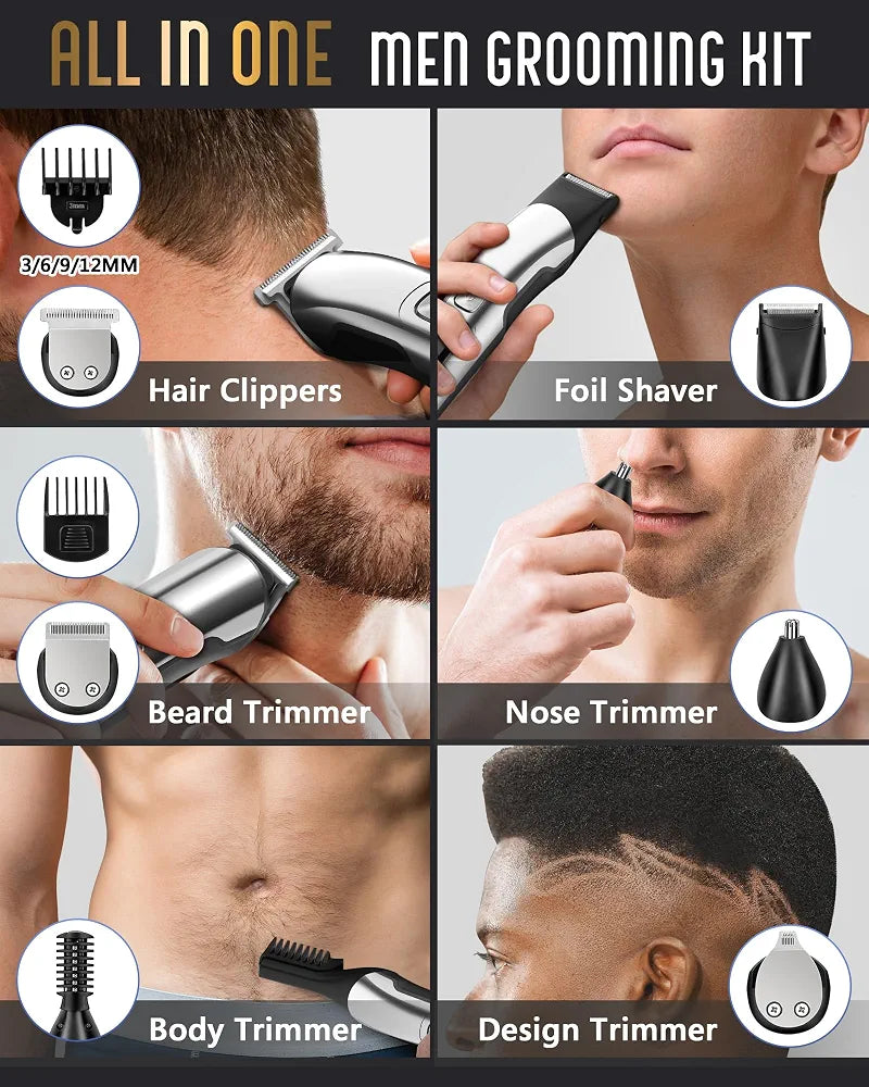 Ufree 5-in-1 Waterproof Cordless Grooming Kit: Electric Beard Trimmer, Hair Clipper, and Body Shaver for Men